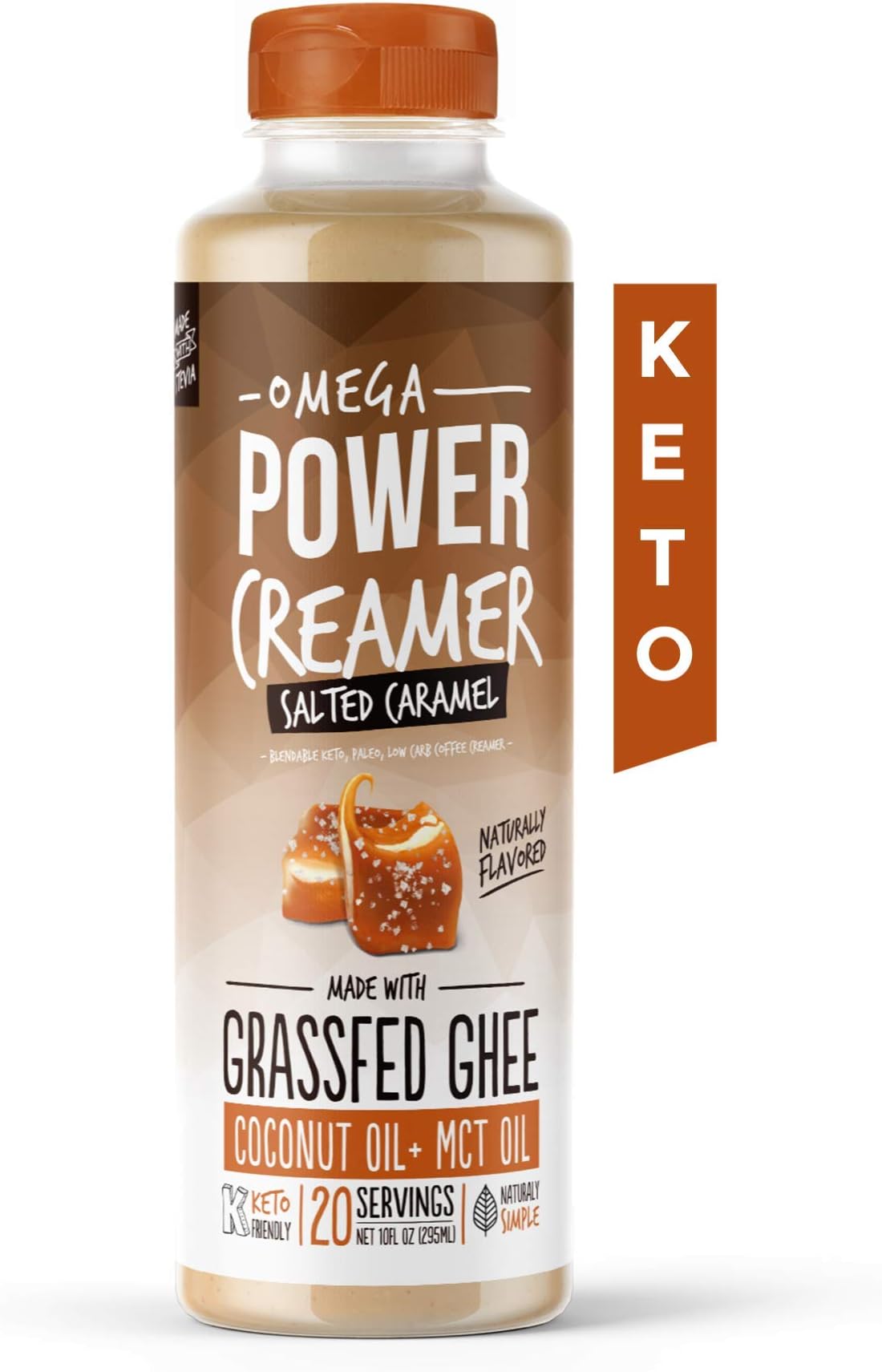 Keto Coffee Creamer by PowerCreamer | Salted Caramel - Zero Sugar | Grass-fed Ghee, MCT Oil, Organic Coconut Oil, Stevia | Keto Creamer, Energy Support | Liquid, No Refrigeration (20 Servings)