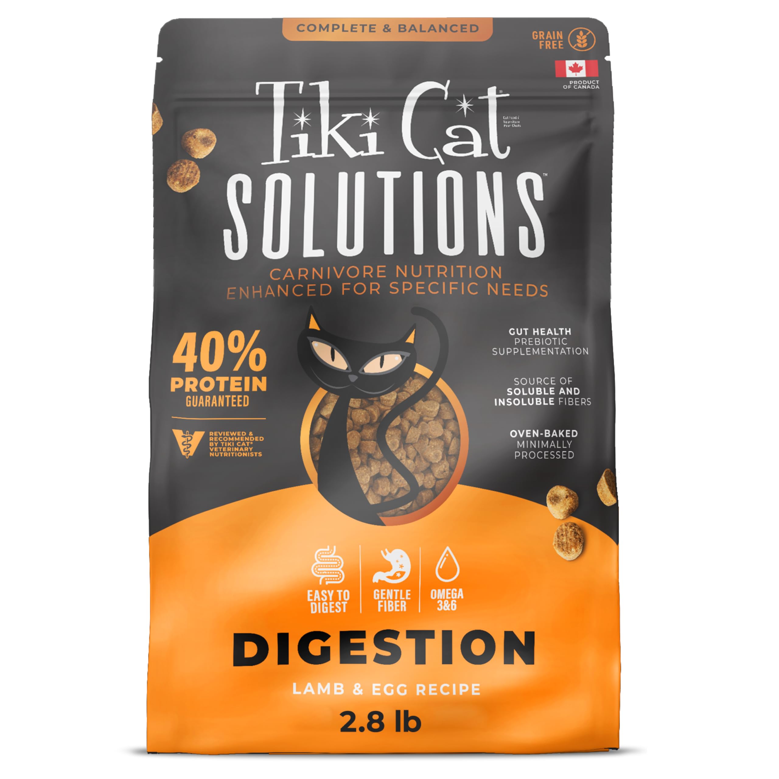 Tiki Cat Solutions Dry Cat Food, Digestion, Lamb & Egg, 2.8 lbs. Bag