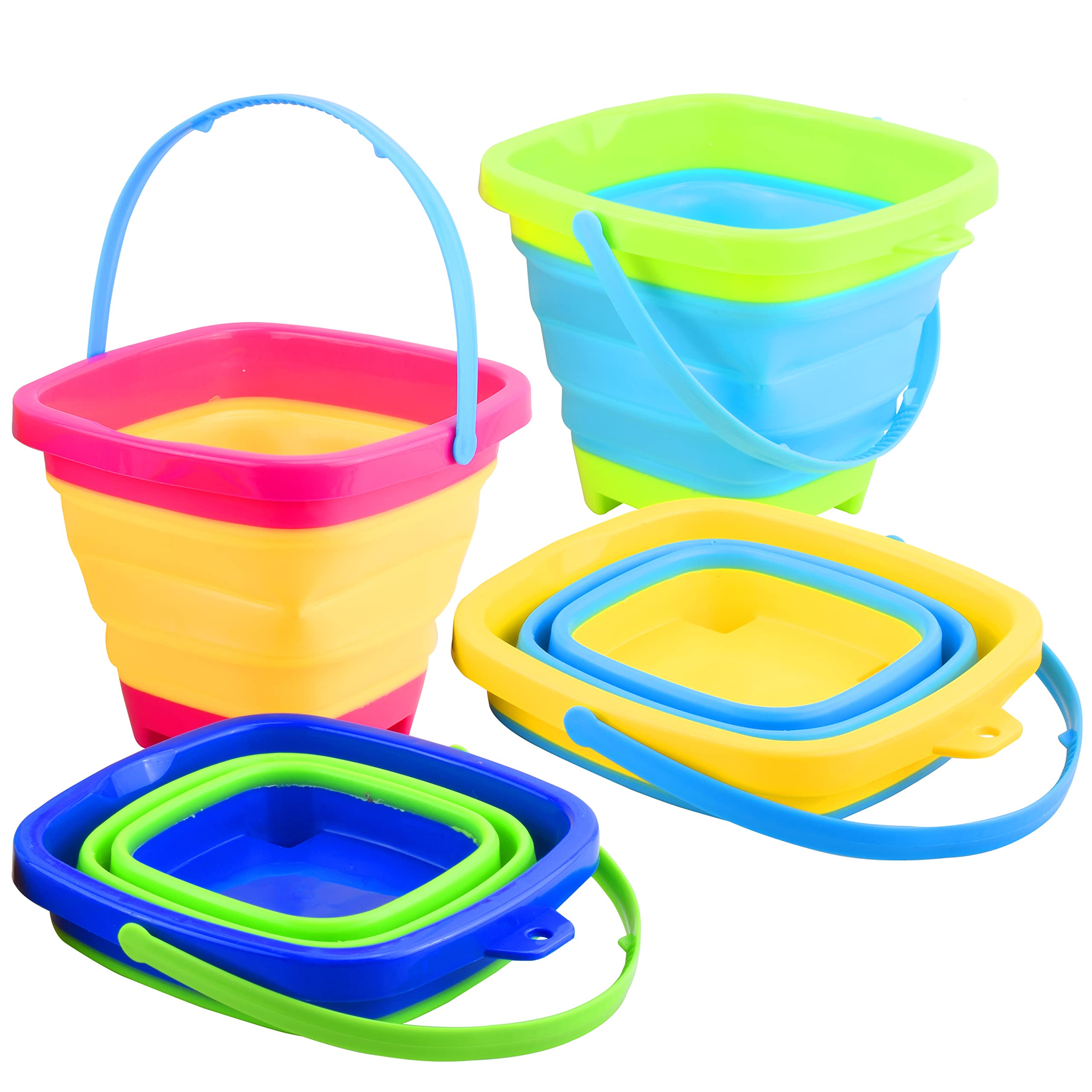 JOYIN 4 Collapsible Basket Portable Buckets, 2L Square Foldable Pail Bucket for Summer Beach, Camping Gear, Space Saving Outdoor Waterpot, Fishing Water Pail, Easter Egg Hunting