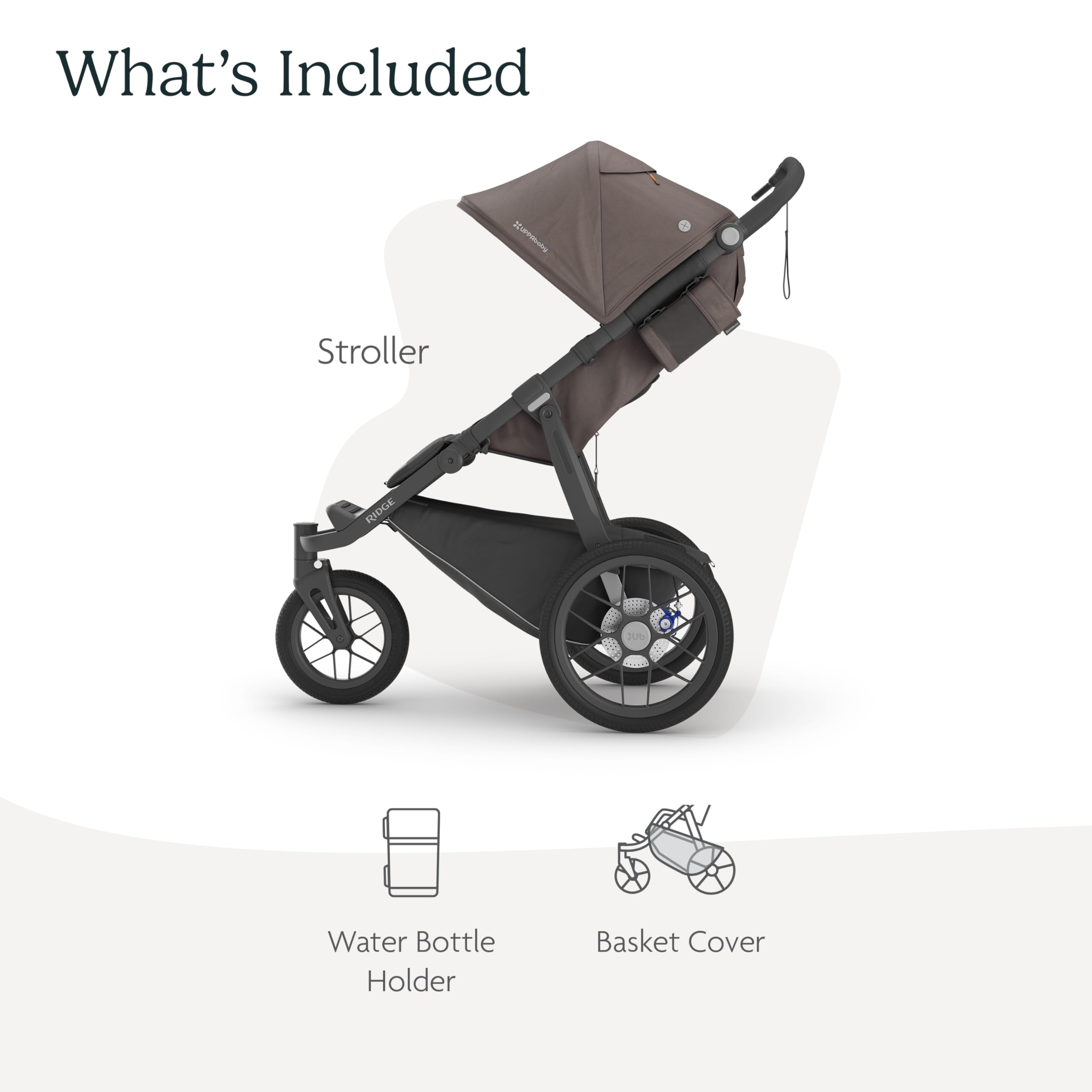 UPPAbaby Ridge Jogging Stroller/Durable Performance Jogger with Never-Flat Tires/Built for Walking, Running, Hiking/Water Bottle Holder and Basket Cover Included/Theo (Dark Taupe/Carbon Frame)