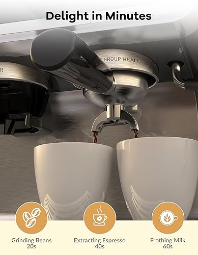 Miniatura 3 de GarveeHome Máquina de café expreso con molinillo y espumador de leche, depósito de agua de 95 onzas y control PID, ideal para uso familiar y de