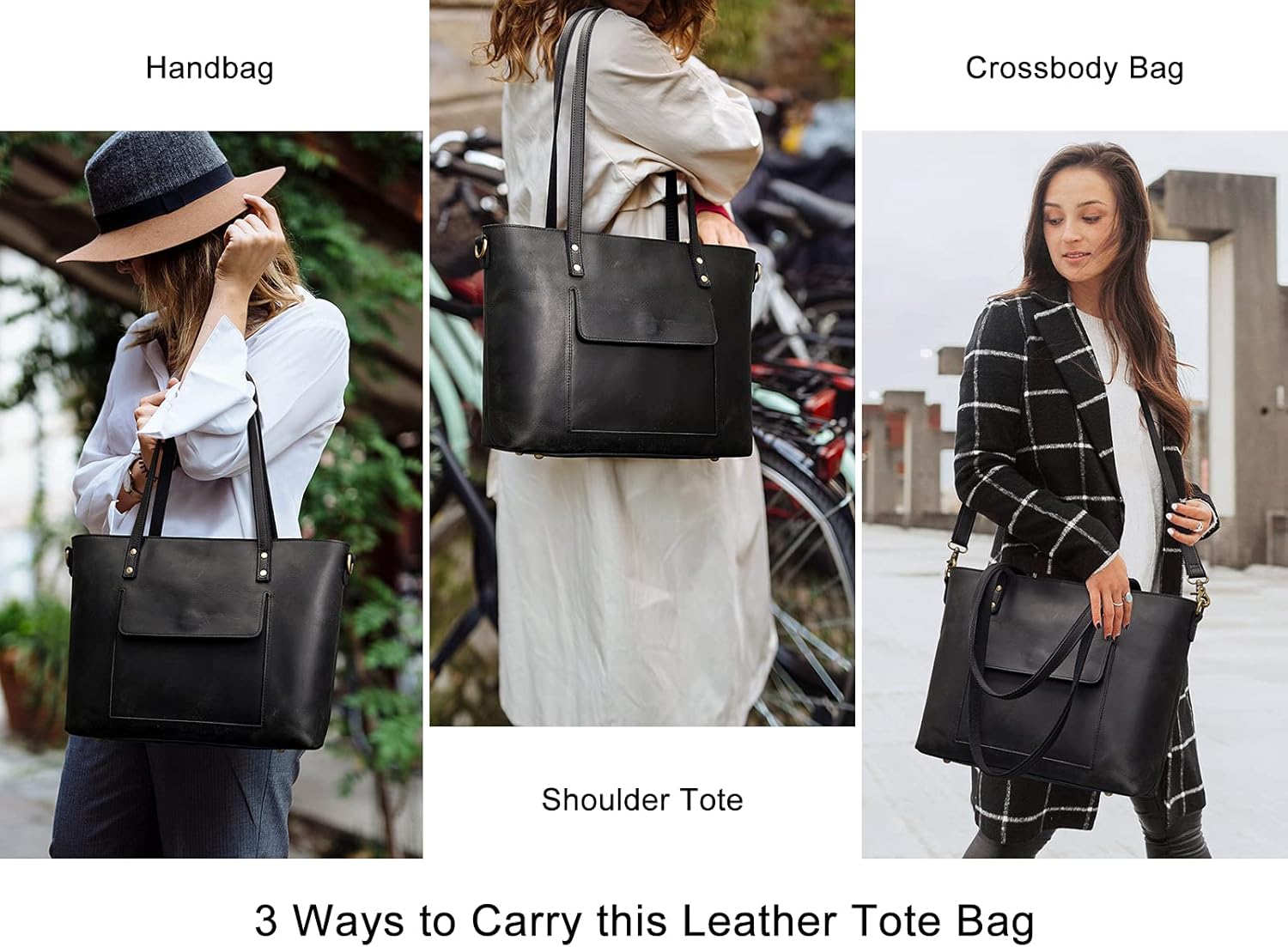 S-ZONE Women Genuine Leather Tote Bag Shoulder Handbag Vintage Crossbody Purse - Image 3