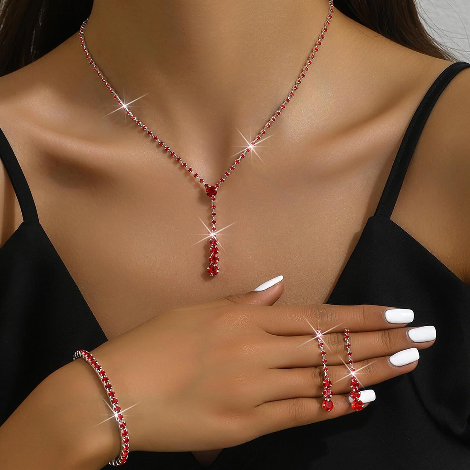 Silver Jewelry Set Wedding Jewelry Sets for Brides Bridesmaid Rhinestone Crystal Statement Choker Necklace Earrings Bracelet Set Bridal Wedding Prom Jewelry Accessories for Women - Image 3