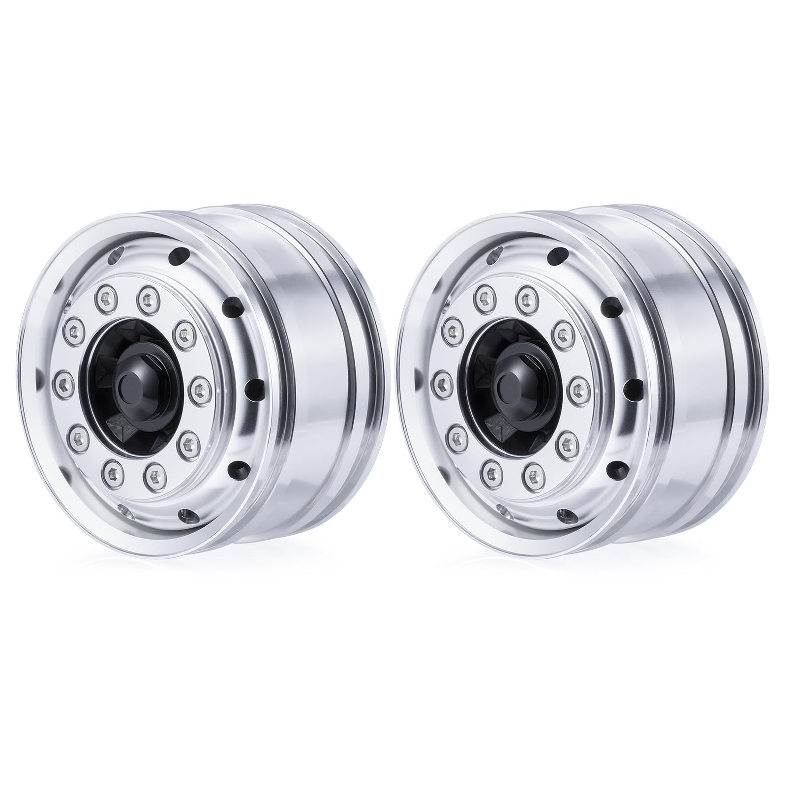 AXSPEED Metal Front Rims, Pack of 2 Bearing Wheel Hubs for 1:14 Tamiya Trailer Tractor Car Accessories (Silver)