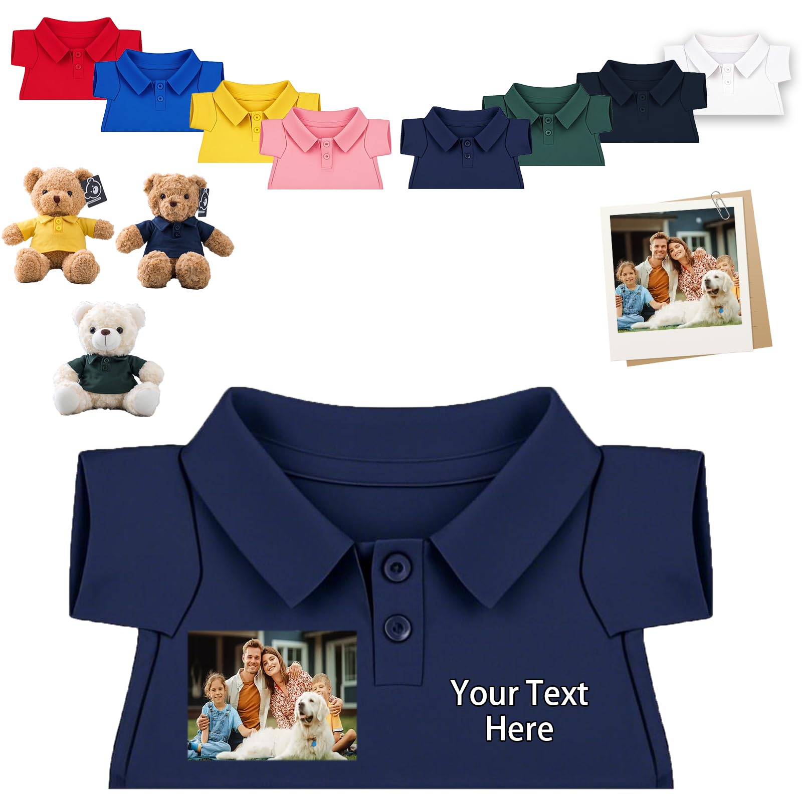 FAHOXUMR Custom Teddy Bear Clothes with Photo Text, Personalised Stuffed Animal Clothing Fit 8-16inch Stuffed Bear Clothing, Personalised Doll Clothes Make Your Own Plush Doll Shirt