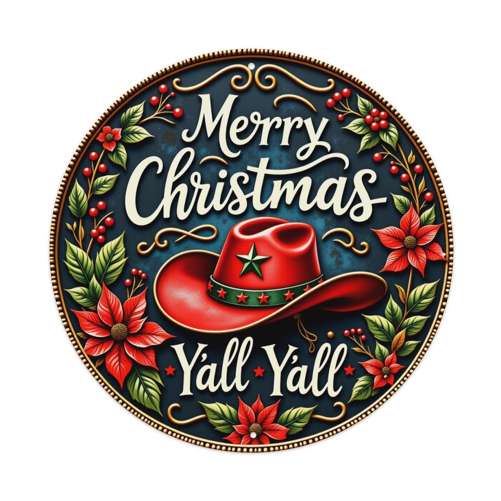 Merry Christmas Yall Yall Metal Tin Sign Vintage Garden Bedroom Cafe Bar Man Cave Home Wall Decor Metal Poster 8x8 inches