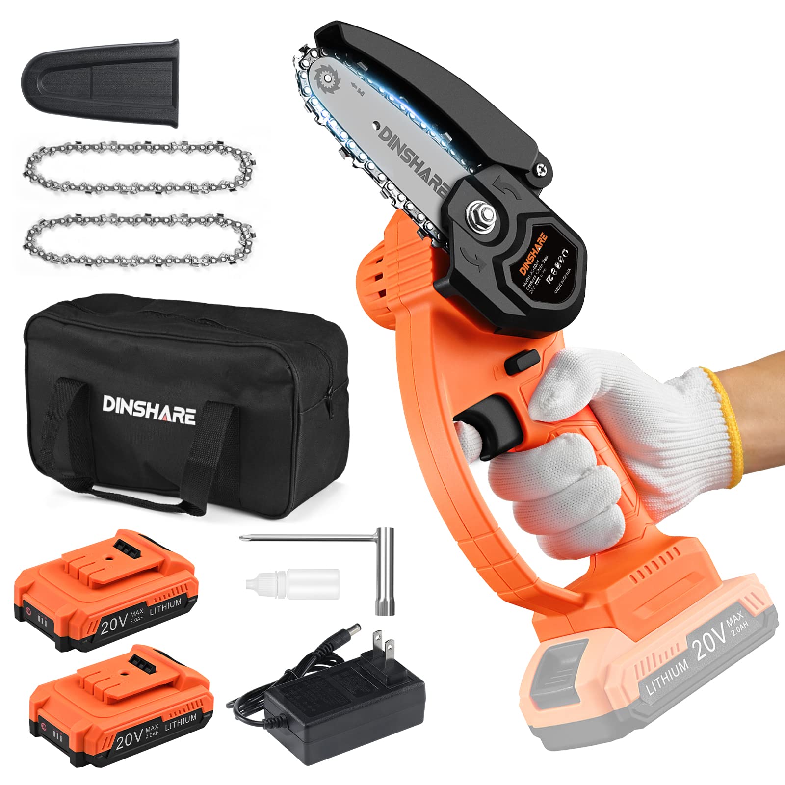 Buy Cordless Mini Chainsaw, DINSHARE 4 Inch 20V Small Chainsaw w/ 2Pcs
