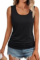 AUTOMET Women's Sleeveless Ruched Tank Tops Square Round Neck Summer Tees 2026 Trendy Basic Outfits