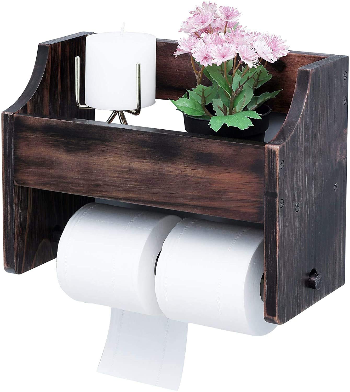 Wooden Toilet Paper Holder in | Bathroom Toilet Paper roll Holder 1 Toilet Paper roll Hanger Wooden Brown Wall Toilet Roll Holder Rustic Solid Wood Tissue Holder. (Large)