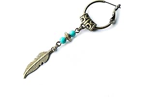 Native American Indian Bronze and Turquoise Feather Earring for Men