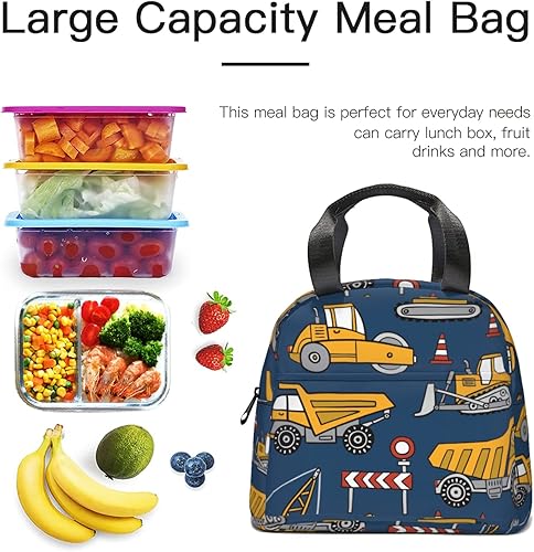 Miniatura 8 de Giwawa Bolsa de almuerzo para tractor excavadora para niños, cajas de almuerzo aisladas, reutilizable, portátil, de construcción, con bolsillo