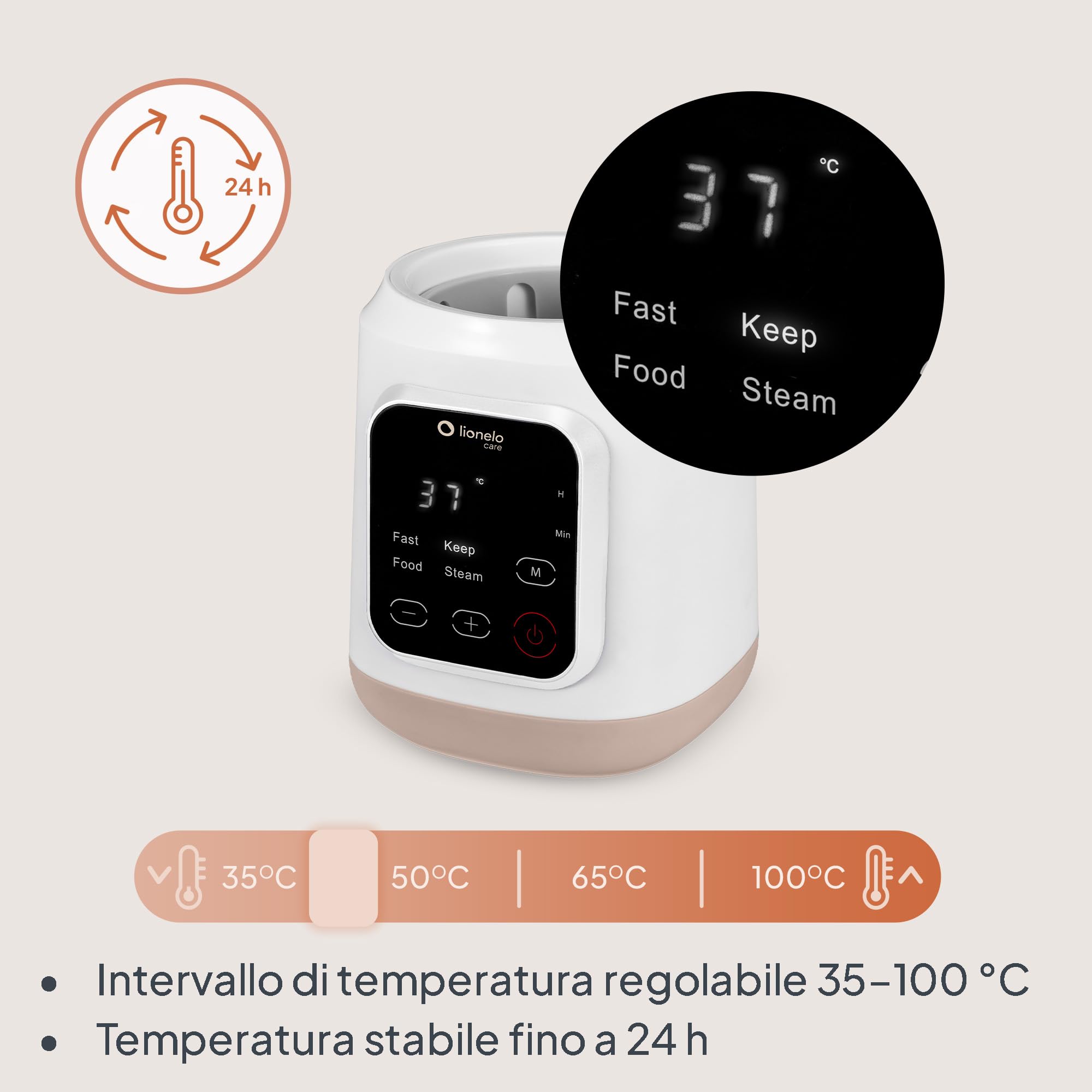 LIONELO Thermup 3.0 Scaldabiberon Elettrico 6 in 1 per Neonato | Sterilizzatore 99,9%, 400 W, Riscaldamento Rapido, Scongelamento, 35-100°C e Mantenimento Caldo fino a 24 Ore