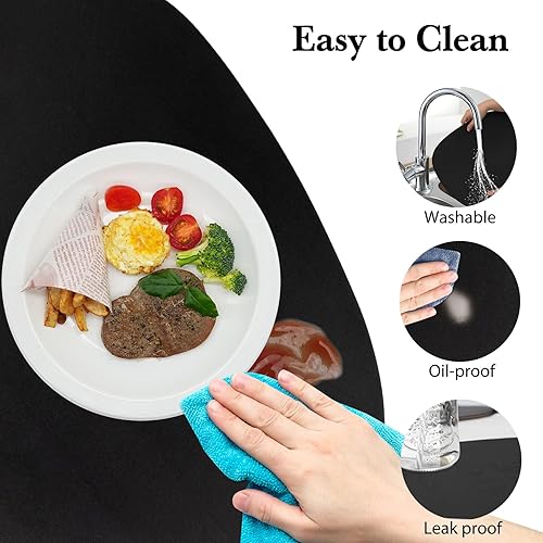 Miniatura 4 de Juego de 6 manteles individuales de piel sintética con posavasos, color negro, juego de 6 manteles individuales resistentes a las manchas de calor,