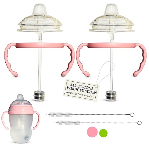 Miniatura 8 de Kit de conversión de vasos para biberones Comotomo, 2 unidades, pezones de silicona de grado alimenticio, popote con peso de silicona, asas de
