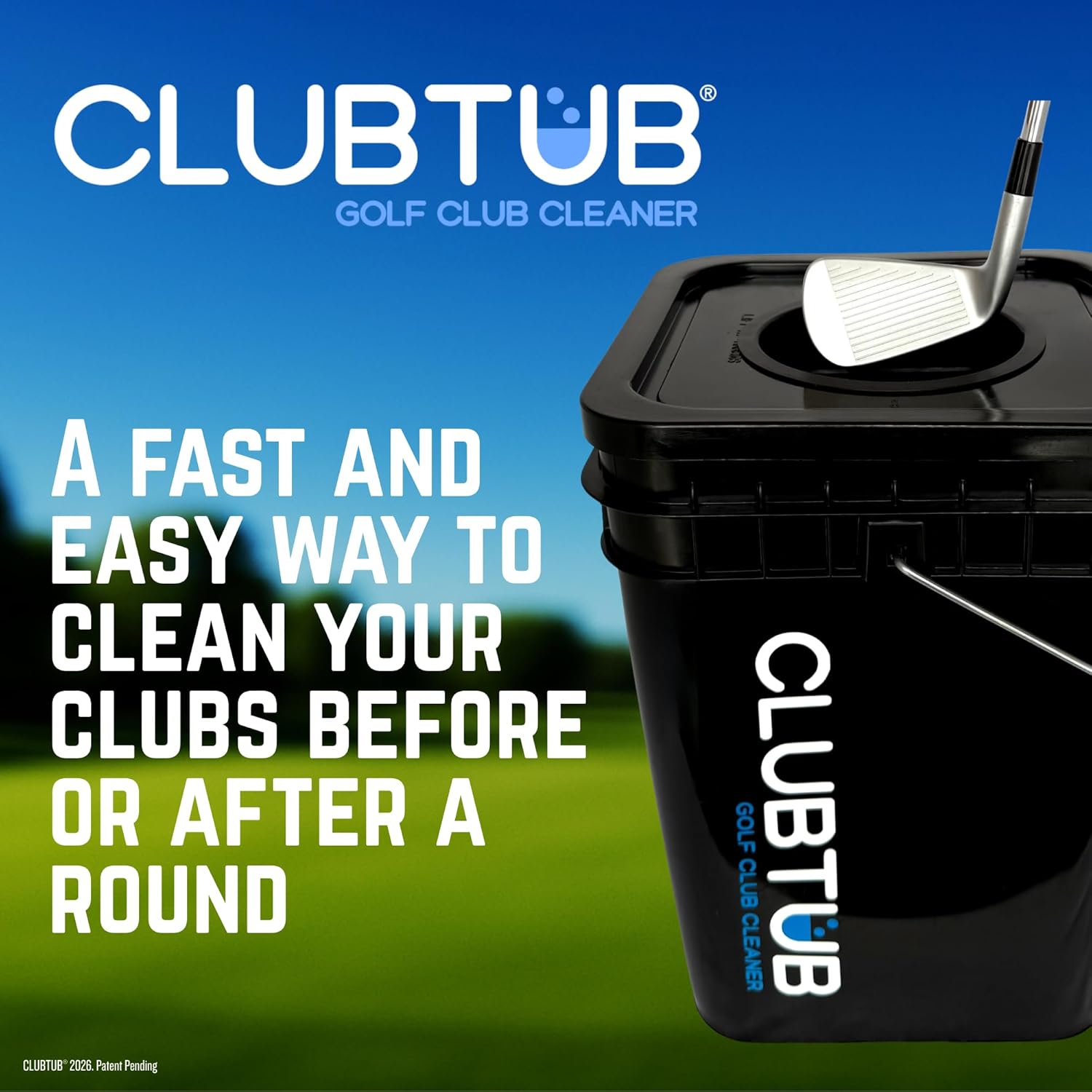 Golf Club Cleaner. 4-Gallon Tub with Dual 9.5" Stiff Polybutylene Scrubbing Brushes, 5-Inch Lid Hole, Hose Connector and Drain with Metal Handle