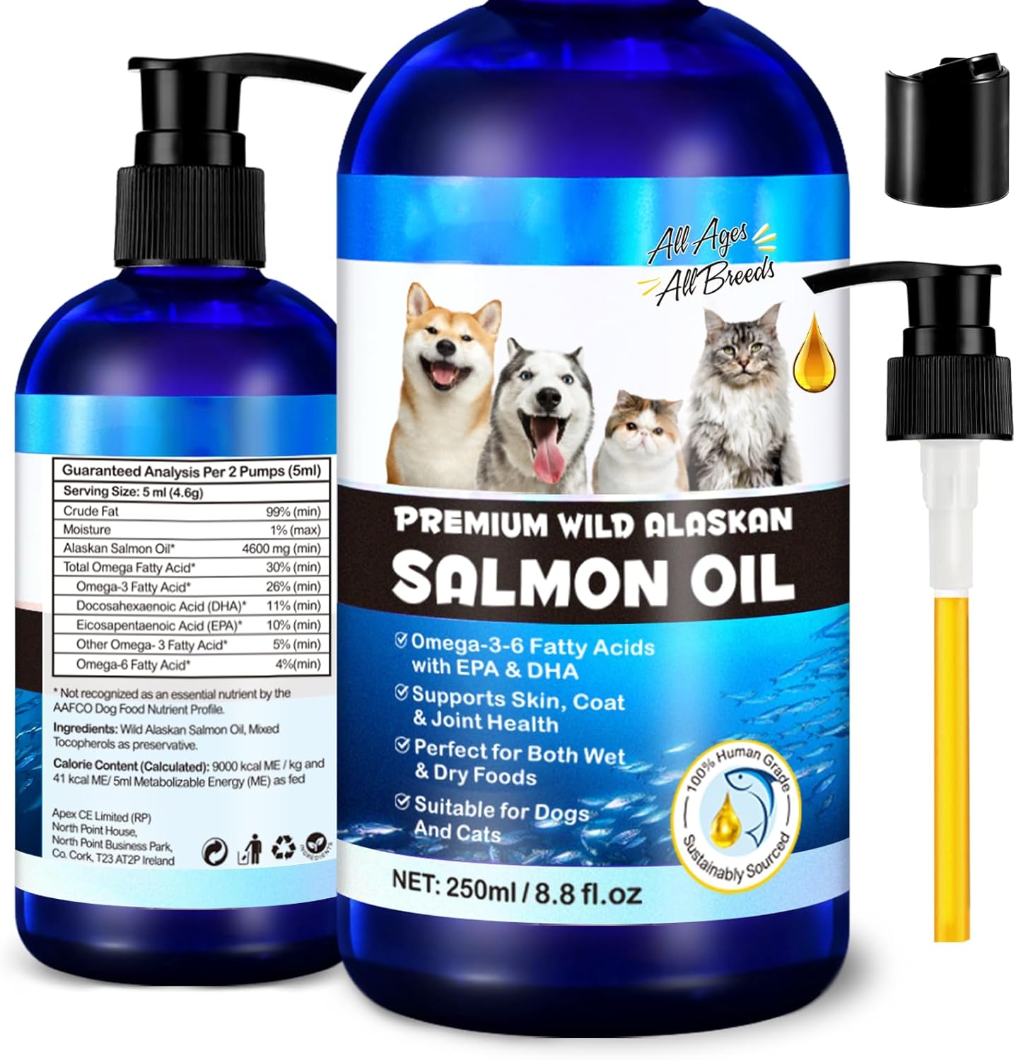 Alaskan Salmon Oil for Dogs, Omega-3 Fish Oil with EPA and DHA for Skin and Joint Care, Liquid Supplement for Coat Health, All Breeds and Ages, 8.8 fl oz