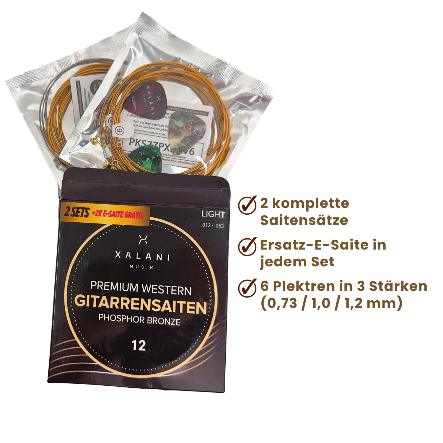 XALANI Western Guitar Strings 012 - 2 Pack, metallic, 2 Sets - Image 2