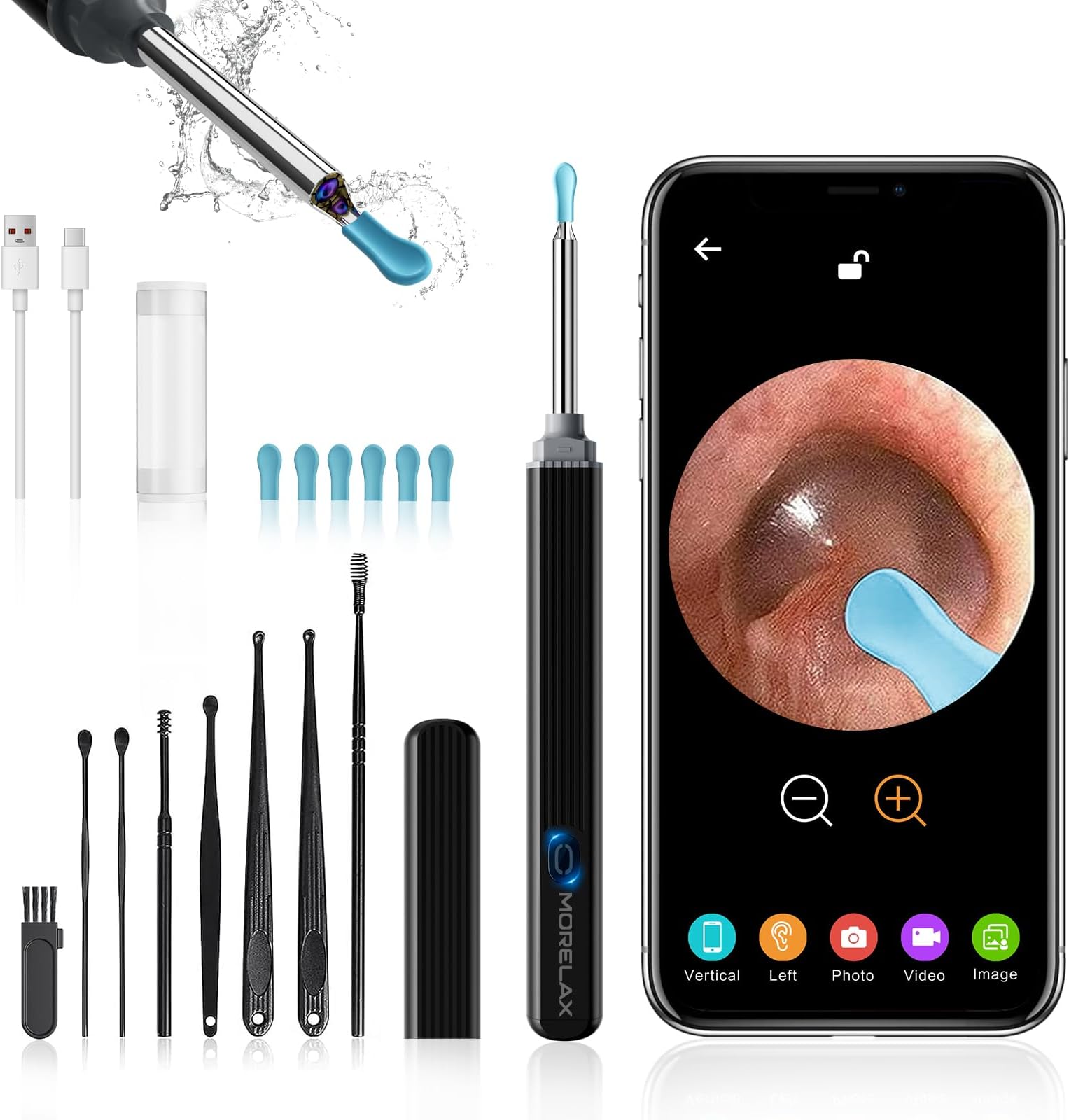 Ear Wax Removal - Earwax Remover Tool with 8 Pcs Ear Set - Ear Canal Cleaner with 1080P Camera - Ear Cleaning Kit with 6 Ear Scoops - Ear Wax Cleaner with Camera-Otoscope Ear Pick for iOS & Android