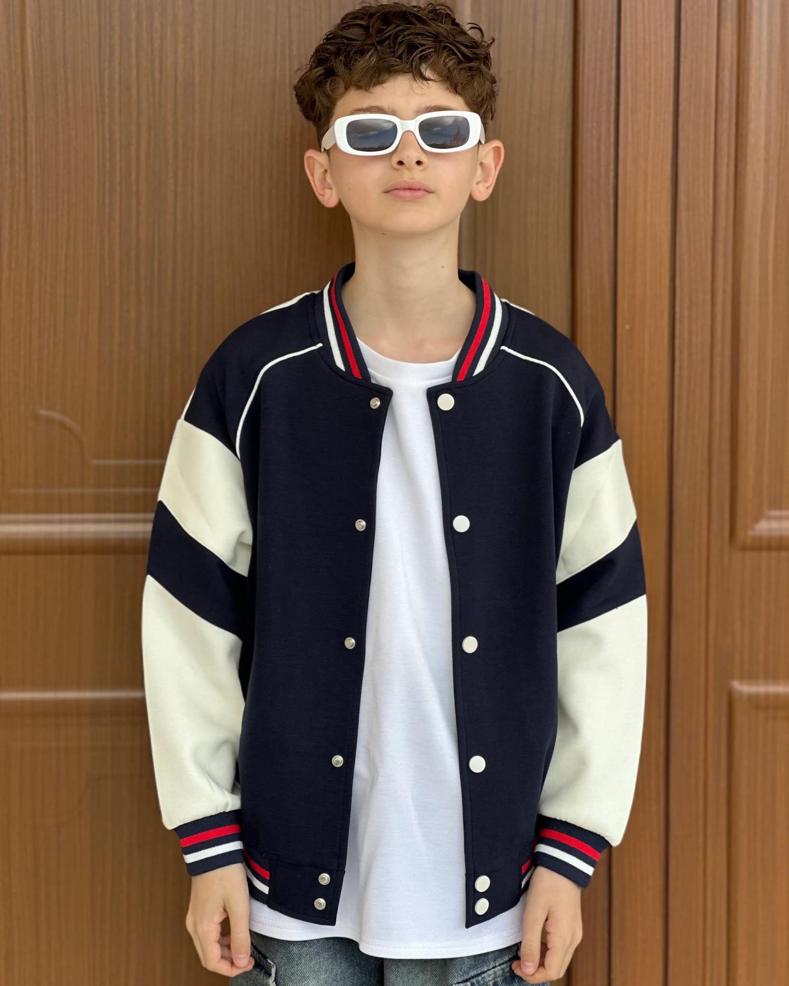 Rolanko Veste de Baseball pour Filles, Style Universitaire D'école avec Poches, Garçons Manteau Aviateur, Blousons pour Enfants