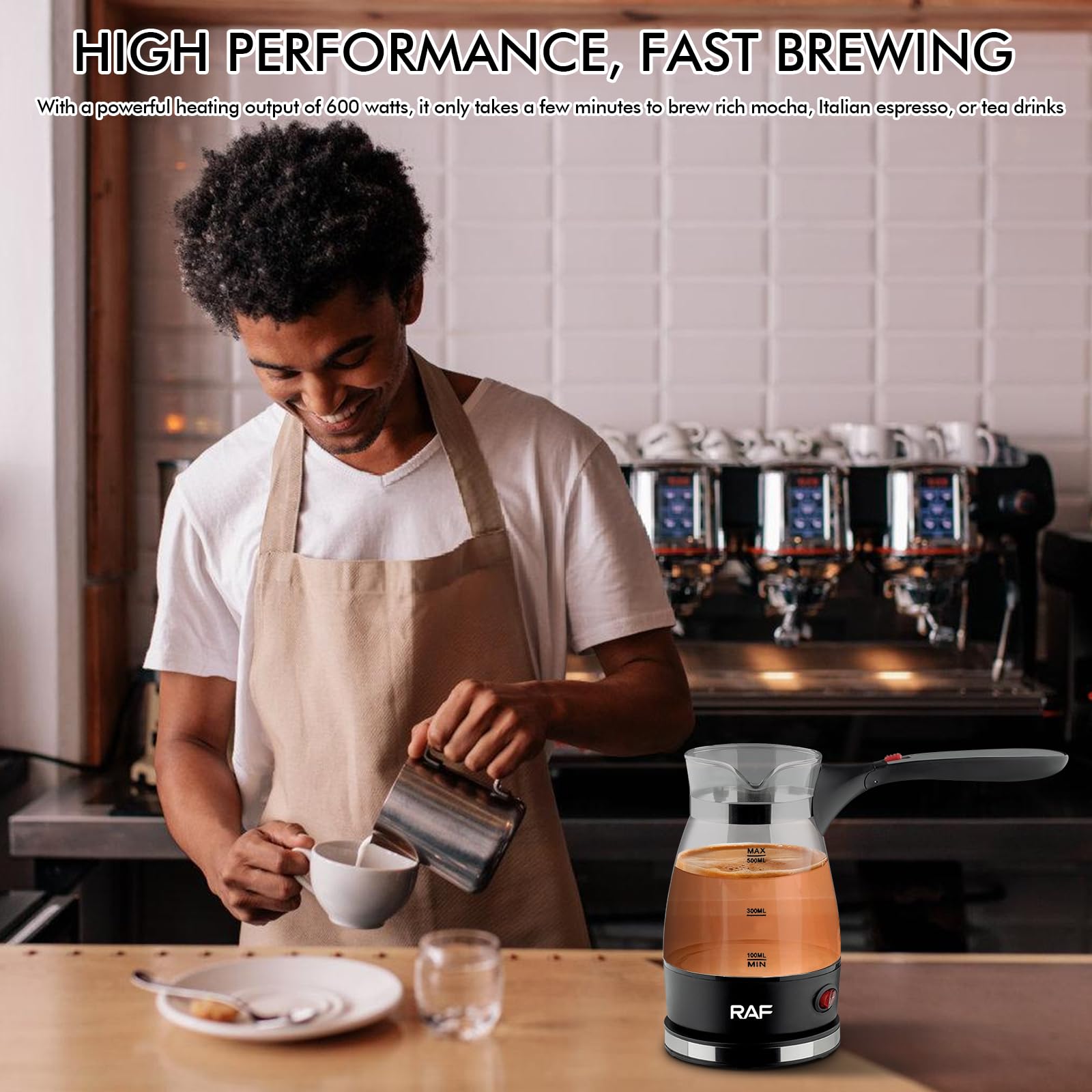BAIFULAI Türkischer Kaffeekocher,600ml Turkish Coffee Pot, Espressokocher Induktion,Elektrische Türkische Kaffeekanne Teekanne Espressokocher Camping Kaffeekocher Mokkakanne Turkish Coffee Maker
