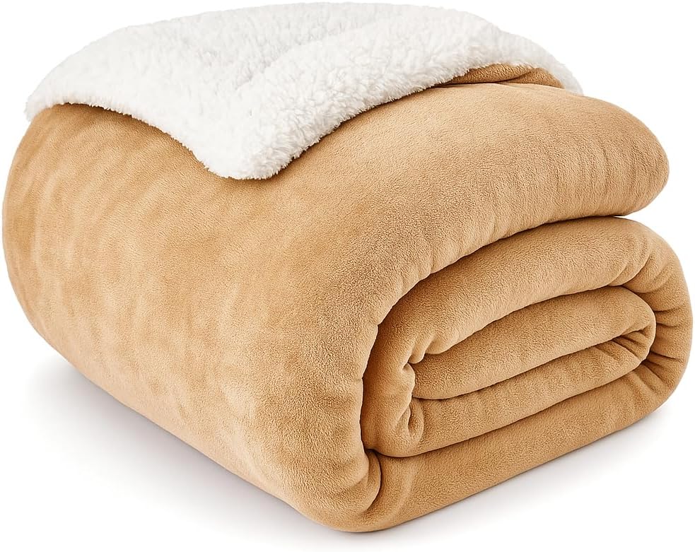 EDS Sherpa Fleece Blanket Throw Dual Sided Plush Fabric Extra Super Soft Thermal Fluffy Travel Blanket Sherpa Throws for Sofa Bed Spread Improves Sleep (mink, King-200X240cm)