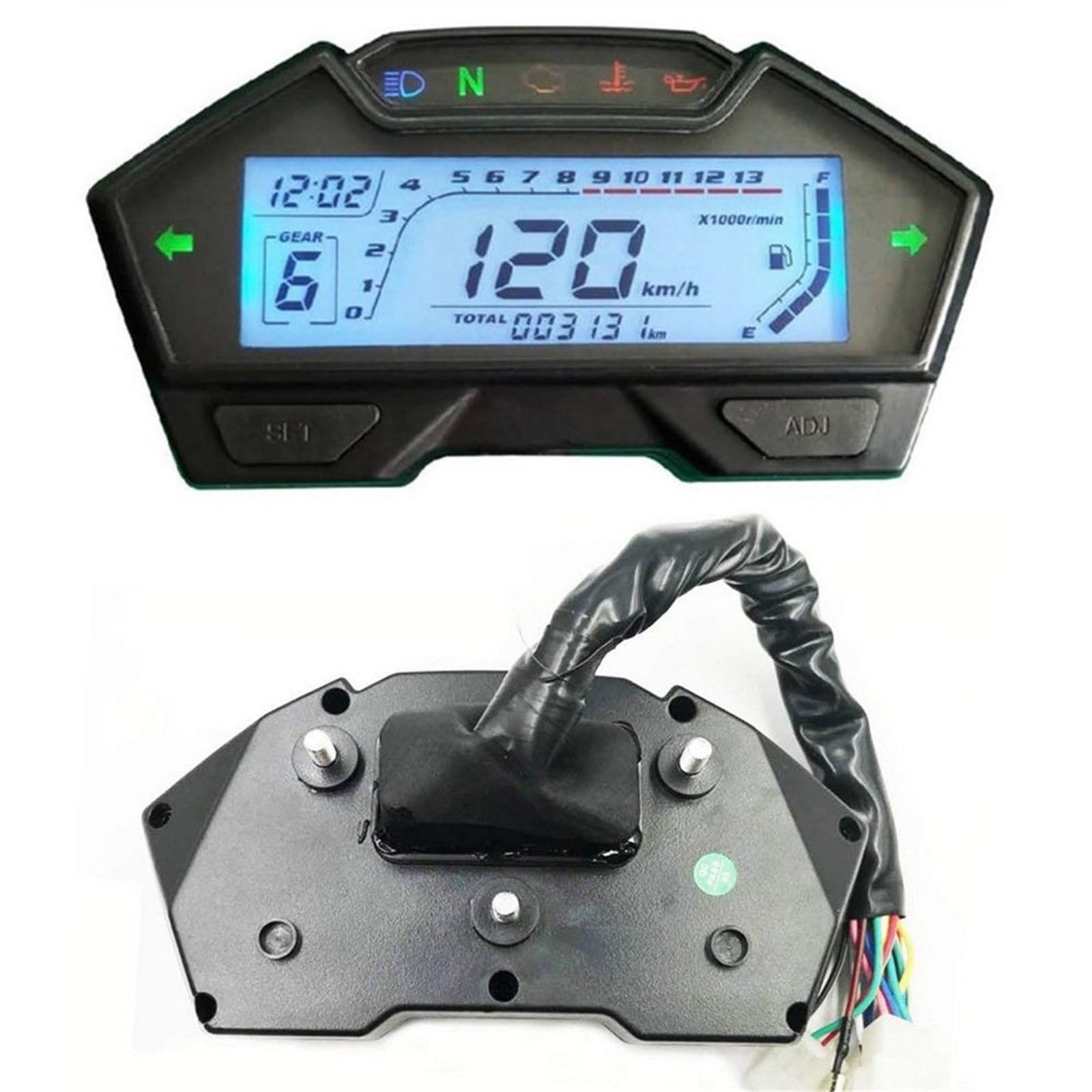 Prędkościomierz motocyklowy Licznik prędkości motocykla Regulowany licznik prędkości i przebiegu Obrotomierz LCD Cyfrowy panel wskaźników Prędkościomierz Obrotomierz