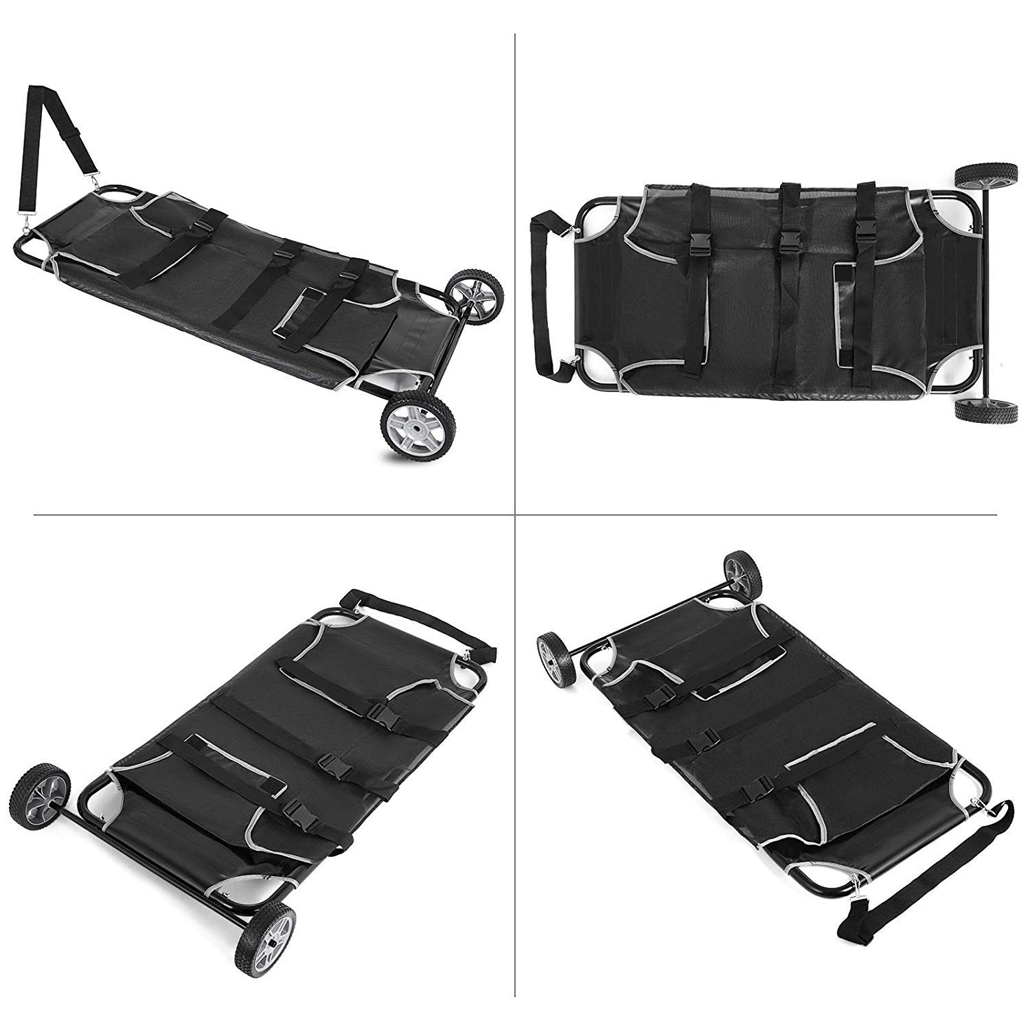 Carrello Barella Animale Nero, Pieghevole per Animali Domestici, Due Ruote, Capacità Massima 250 Libbre
