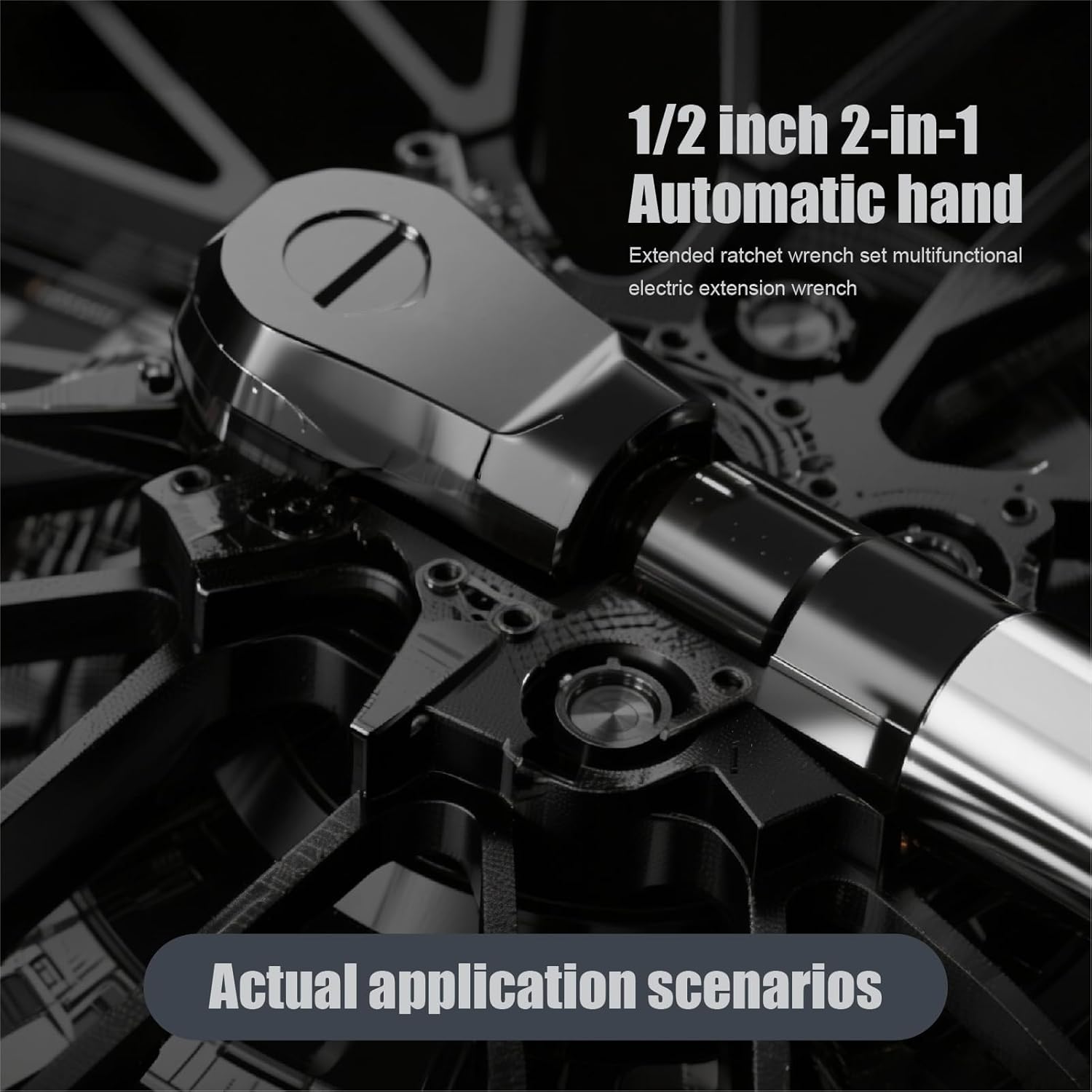 1/2" Offset Extension Wrench for Electric Drill, Impact Ratchet Wrench Extender with 1/2", 3/8",1/4" Socket Adapters and 1/2" Electric Drill Adapter for Tight Spaces (with non-slip rubber sleeves)