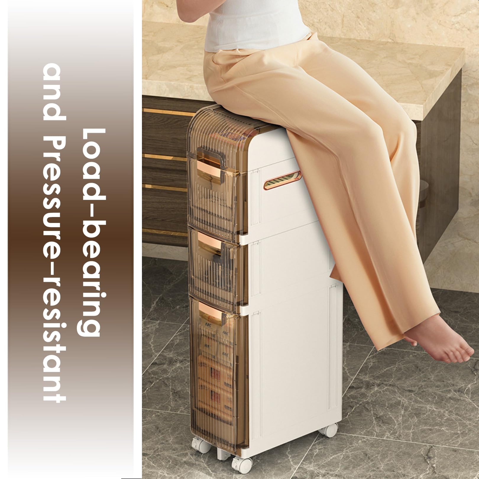 Gabinete de almacenamiento Estrecho para baño, gabinete de almacenamiento de piso con cajones multicapa y 4 ruedas universales, unidad de almacenamiento de baño Alta y d