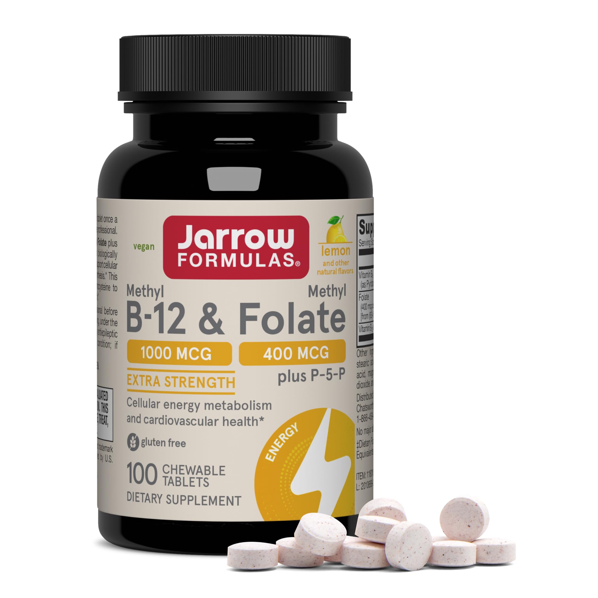 Jarrow Methyl B-12 & Methyl Folate Supplement, 100 Chewable Tablets 100 Count (Pack of 1)