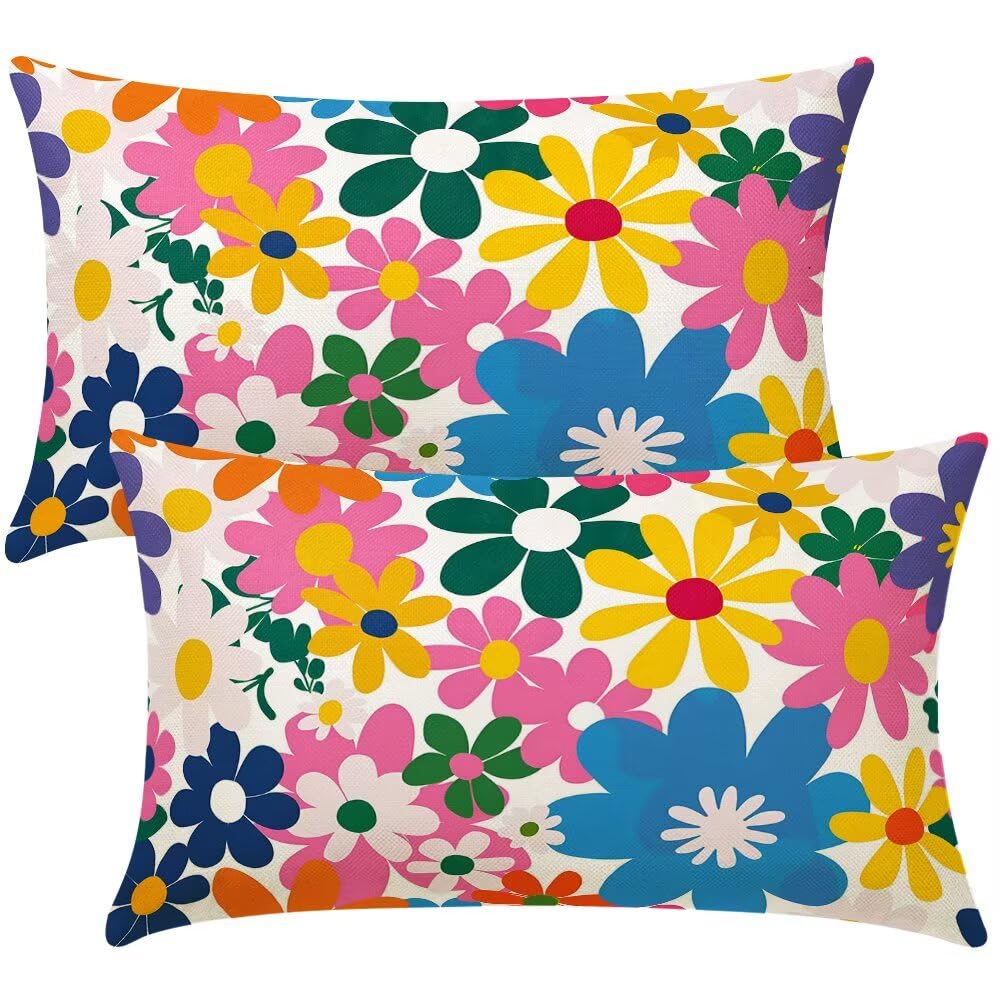 Coussins décoratifs en lin 50x60 cm avec taie d'oreiller motif fleur pour canapé et chaise