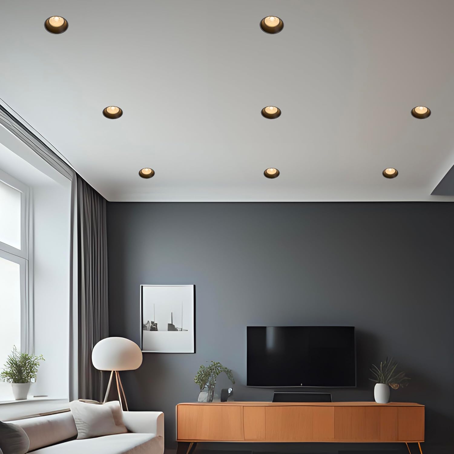 Maxxima 4 in. Trimless Ultra-Thin Recessed Anti-Glare LED Downlight Canless IC Rated 1000 Lumens 5 Color Temperature Selectable 2700K/3000K/3500K/4000K/5000K, Dimmable, Black, 5 CCT Slim J-Box Incl