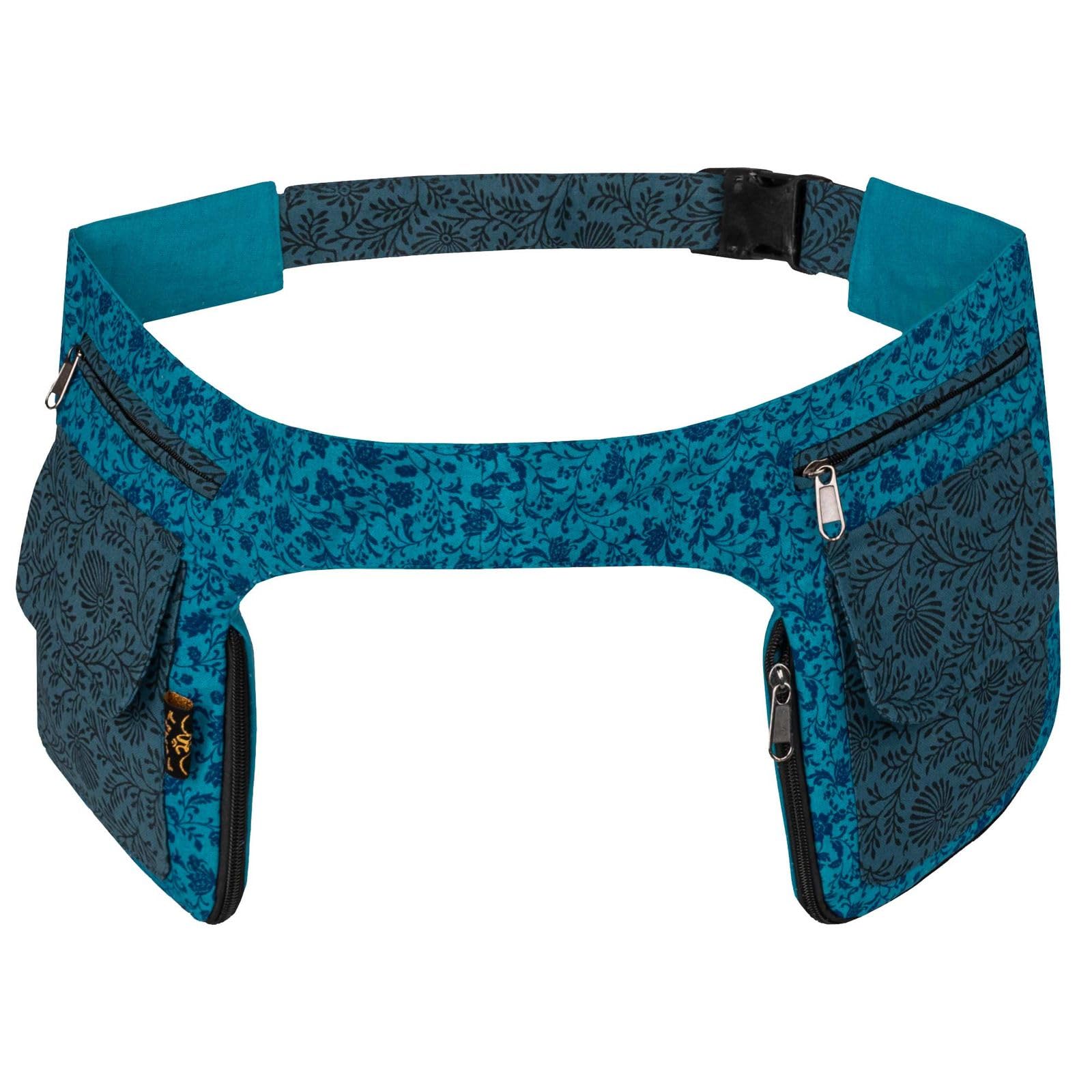 Doppel Bauchtasche Sidebag Gürteltasche Festivaltasche Hippie Goa Hüfttasche Hipbag Gassitasche, Farbe:Blau