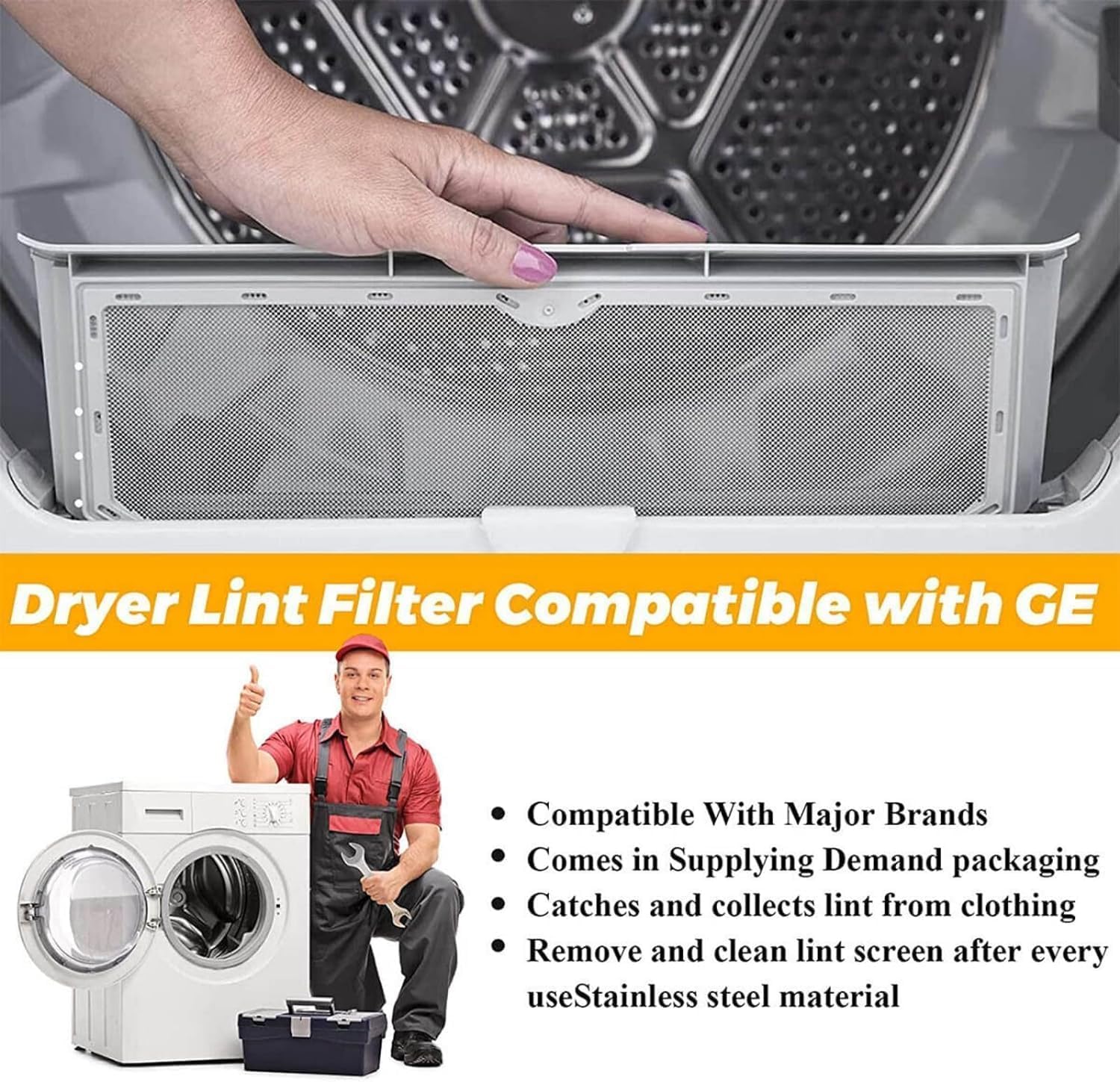 Replacement Lint Screen Filter for GE GTD45EASJ2WS, GTD45GASJ0WS, GTD45GASJ1WS, GTD45GASJ2WS, GTD65EBPL0DG Dryer