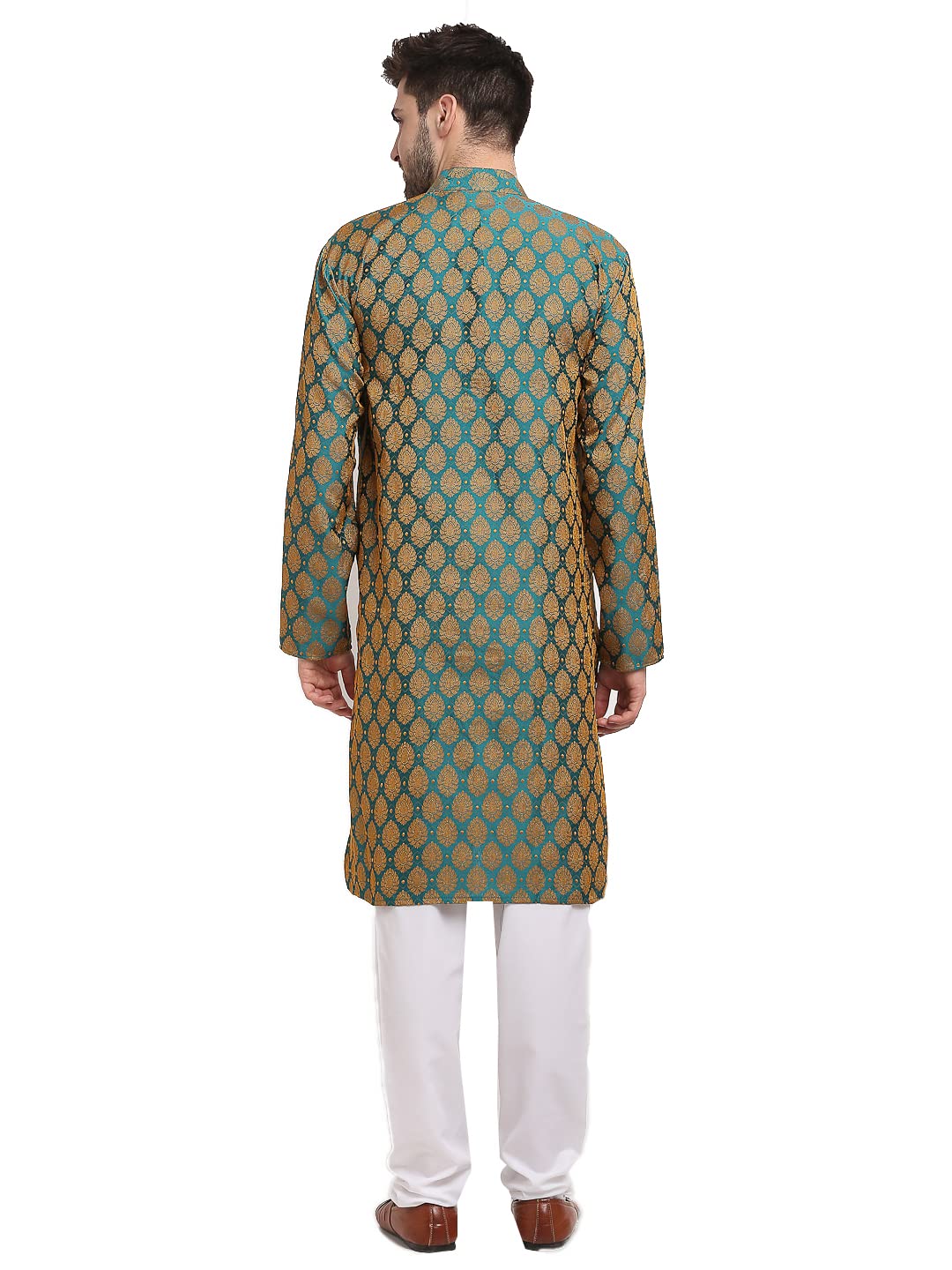 Jompers Men Green Jacquard Woven Design Kurta Pyjama. (Green, M)