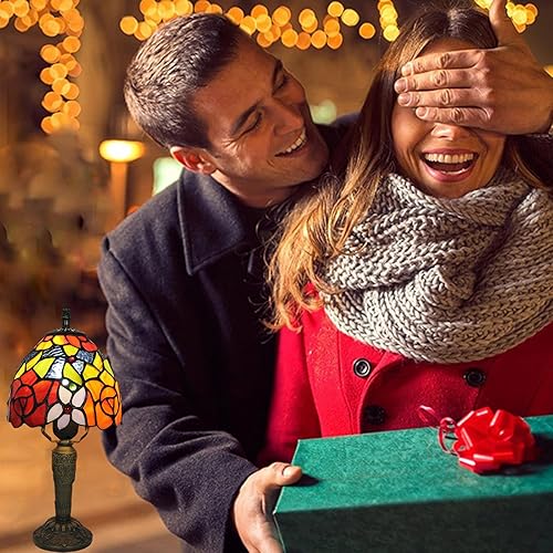 Miniatura 6 de Rose Tiffany - Lámpara de mesa pequeña de 3 vías, temperaturas de color, vitrales, mesita de noche, lámparas de mesa para sala de estar, dormitorio,