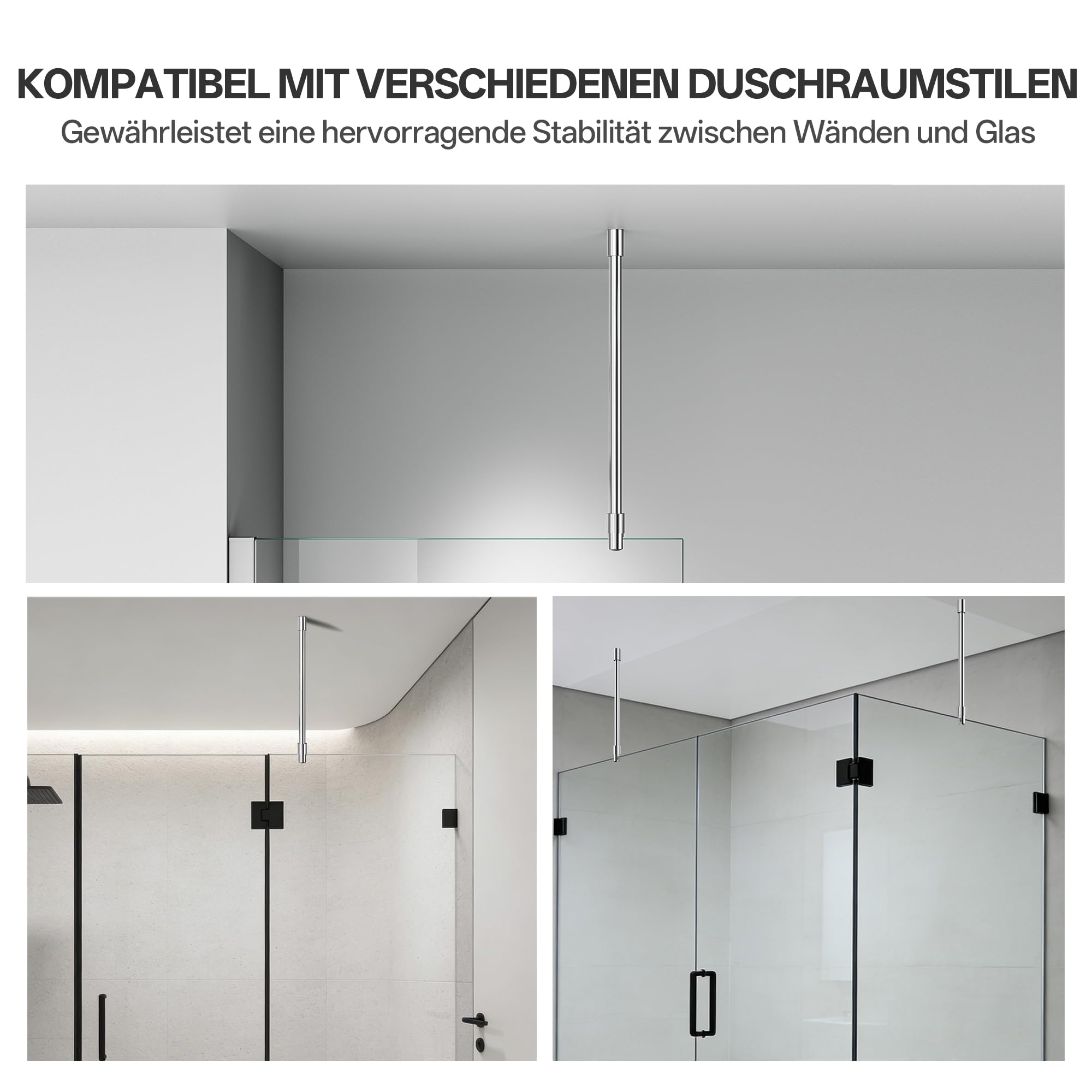Deckenstütze 564 mm Duschstabilisator für Duschglas, Chrom