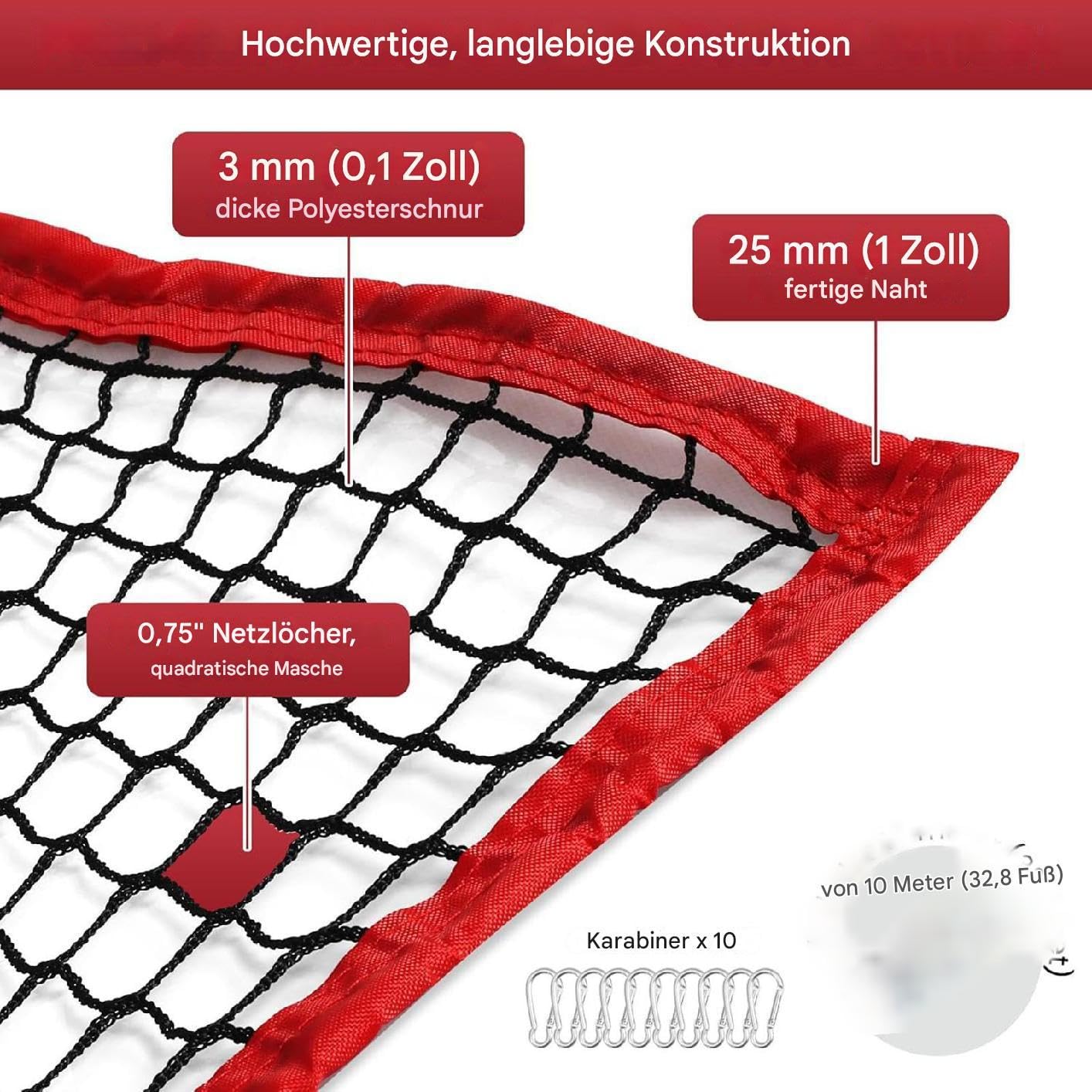Baseball-Trainingsnetz – 10 x 10 Fuß großes Sportschlagnetz, langlebiges Ballfangnetz, einfacher Aufbau im Garten | Ideal für Baseball, Softball, Golf, Fußball, Schlagtraining, Jugendtraining, Heimspo