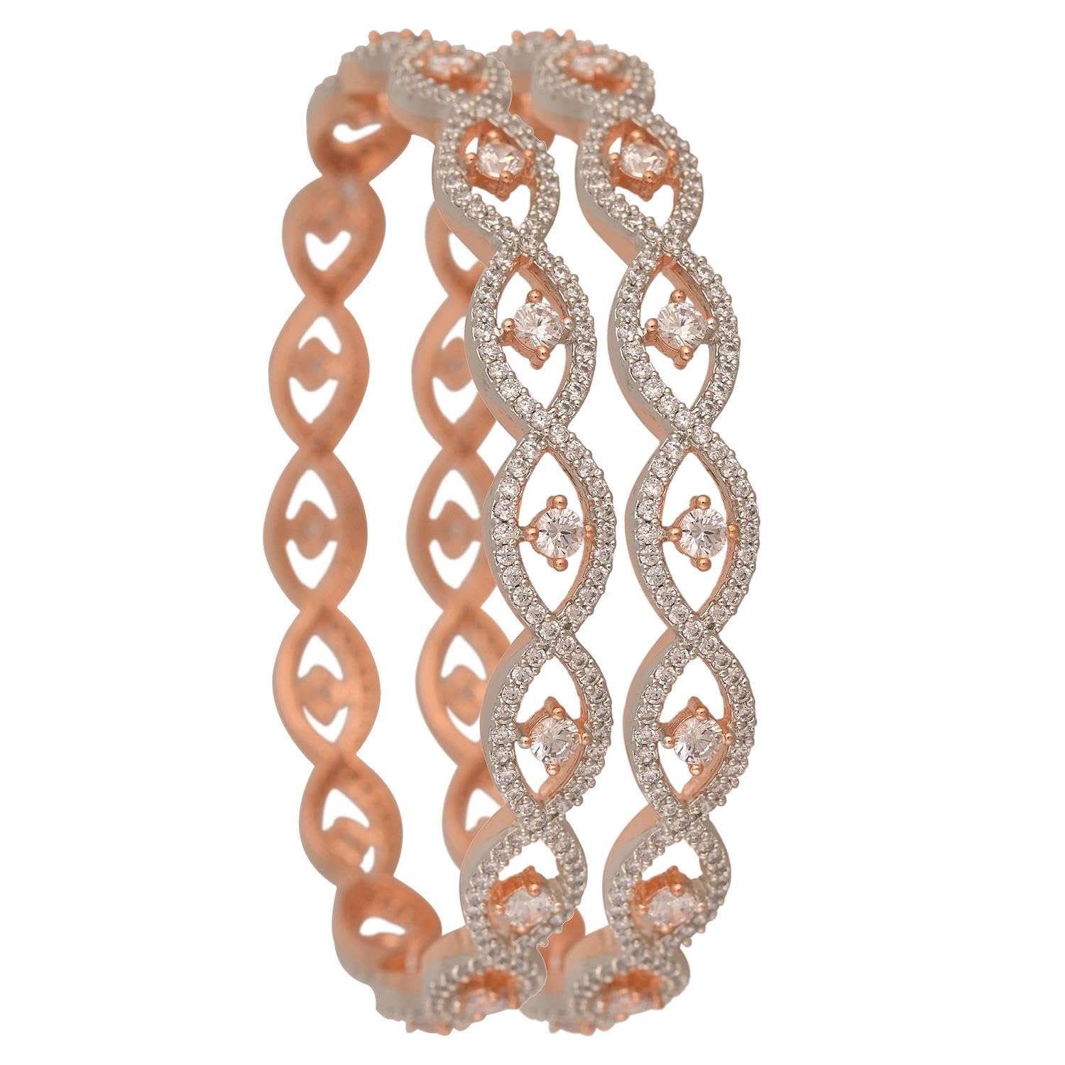 Ratnavali Jewels Silver Rose Gold Plated Traditional Round White American Diamond CZ Stone latest Bangles Set for Women/Girls (B0CP61H3CQ) Amazon Price History, Amazon Price Tracker