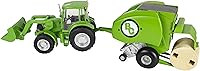 Vista 1 de Big Country Toys Paquete de tractor y empacadora, escala 1:20, juguetes de granja, tractor de juguete verde, bala de heno con agujeros, plástico