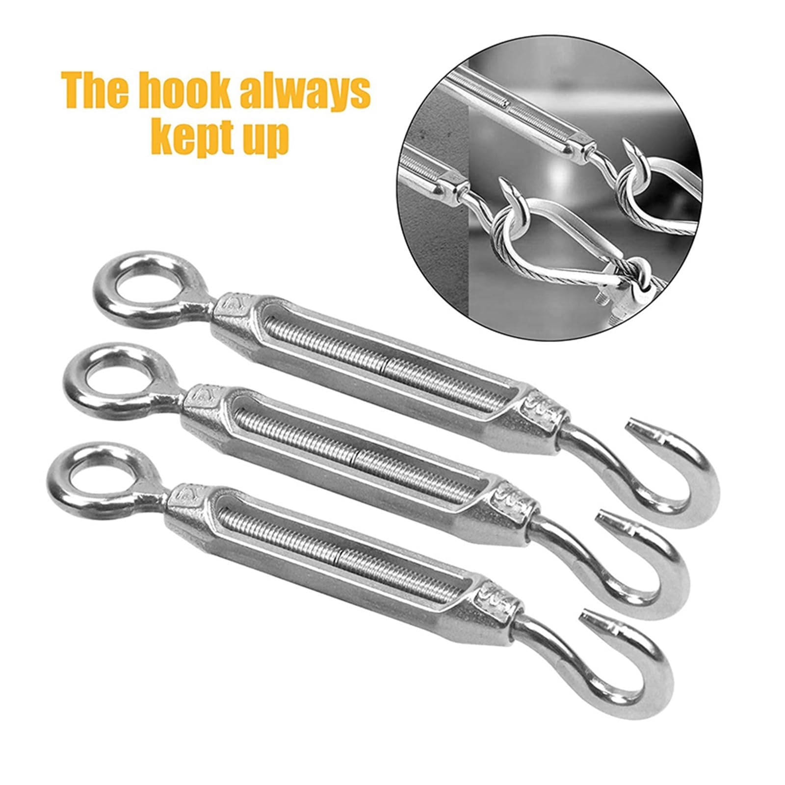 Tenditori in Acciaio Inox, Gancio in Acciaio Inossidabile Argentato 304; tenditore a Occhiello M4/M5/M6(M6,6pcs)