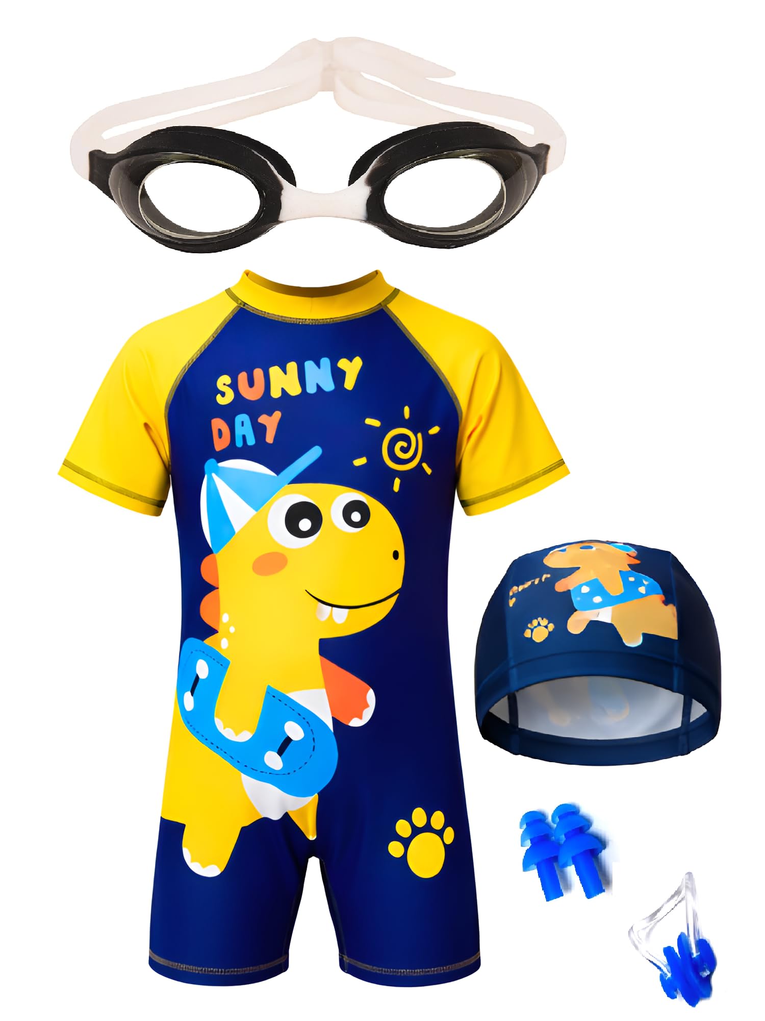 THE Morning Lay Kids Swimsuit Set for Boys & Girls, One-Piece with Swim Cap, Goggles, Ear Plugs and Nose Clip Swimwear Set-image-27