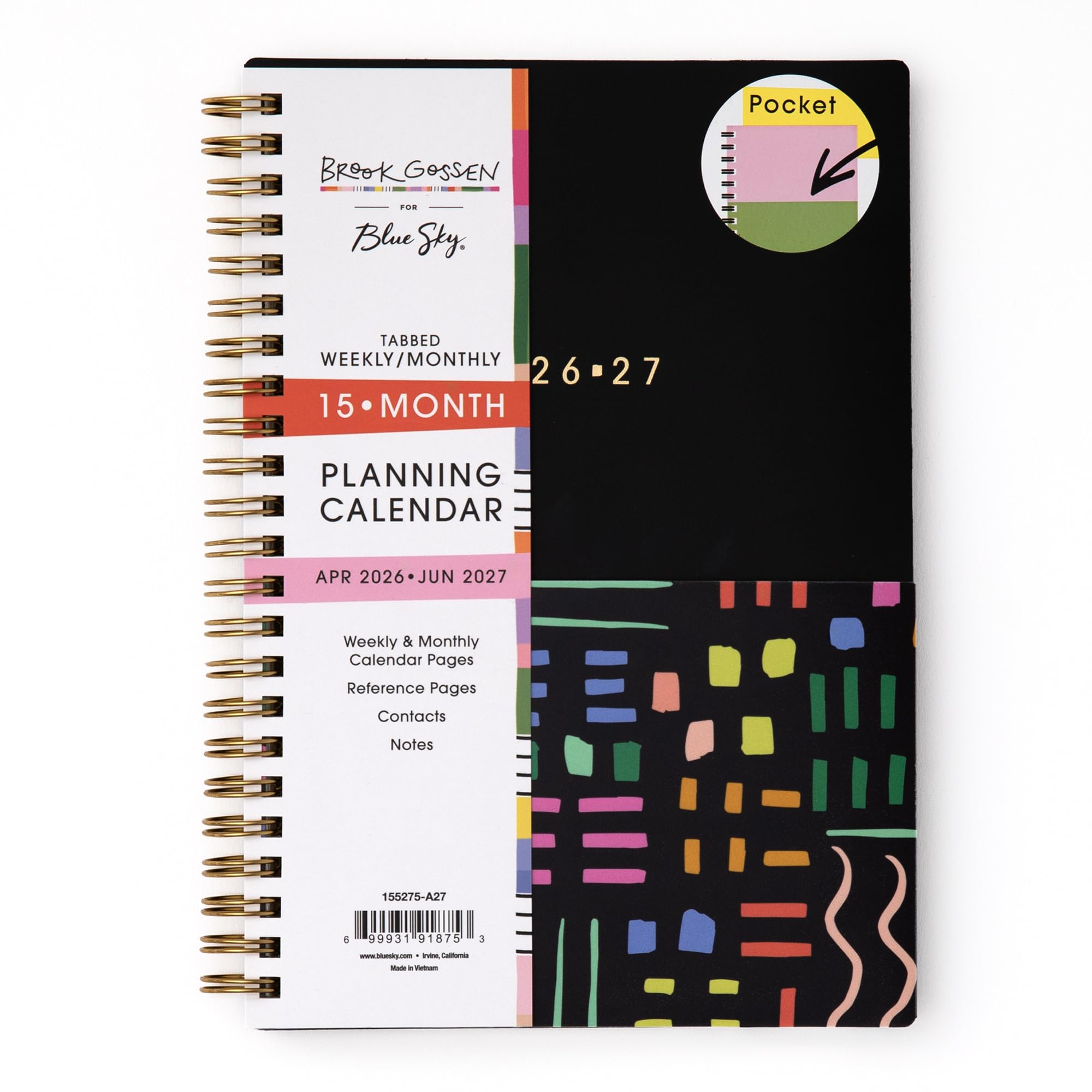 Blue Sky Brook Gossen 15 Month 2026-2027 Weekly and Monthly Academic Year Planner Calendar, April 2026 - June 2027, 5" x 8", Flexible Cover With Zip
