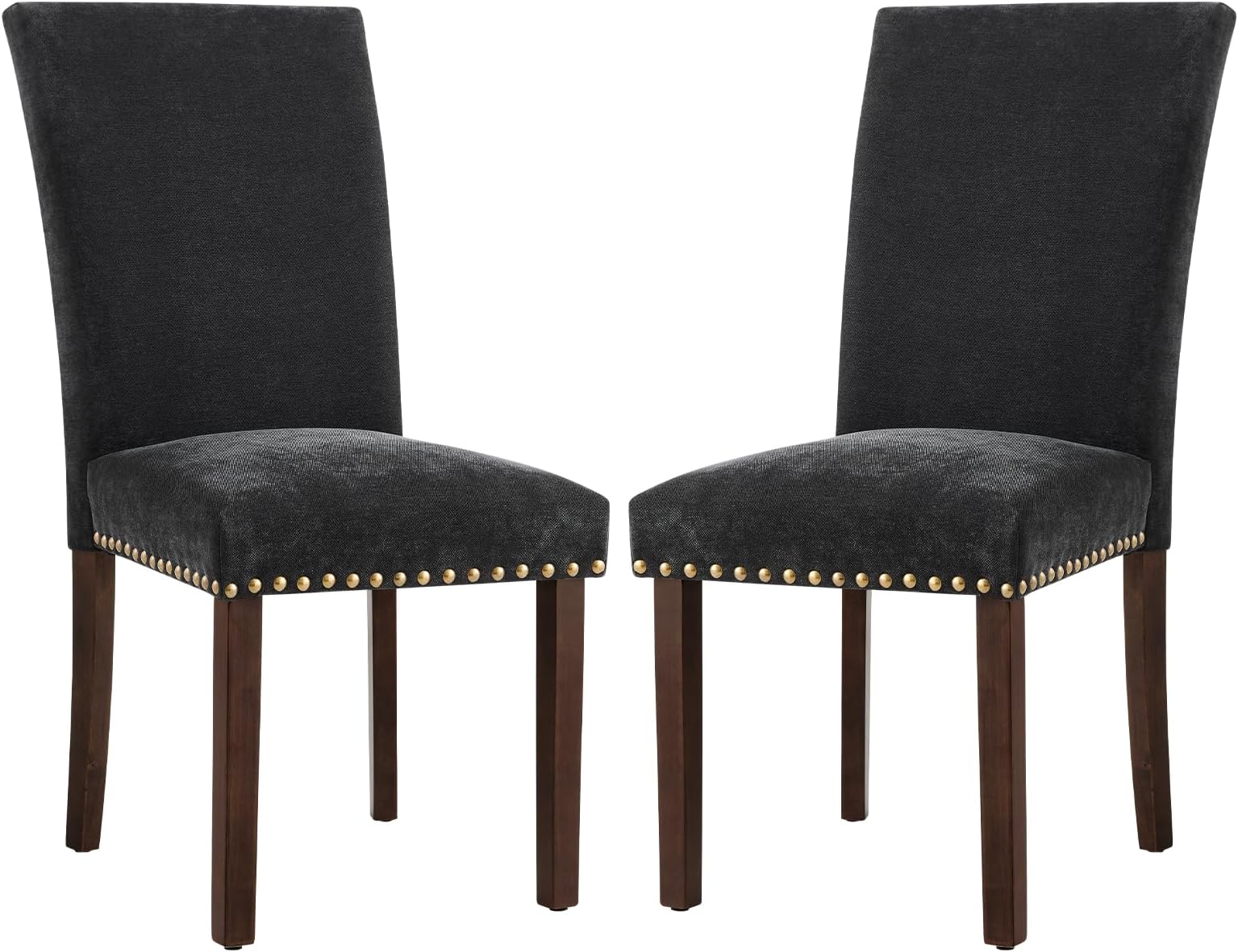 COLAMY Upholstered Parsons Dining Chairs Set of 2, Fabric Dining Room Kitchen Side Chair with Nailhead Trim and Wood Legs - Black
