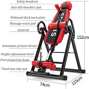 Inversion Table, Heavy-duty Inversion Table with Adjustable Headrest and Protective Straps, Stable, Durable and Foldable, Home Gym Back Stretching Machine, Relieves Spine and Back Pain