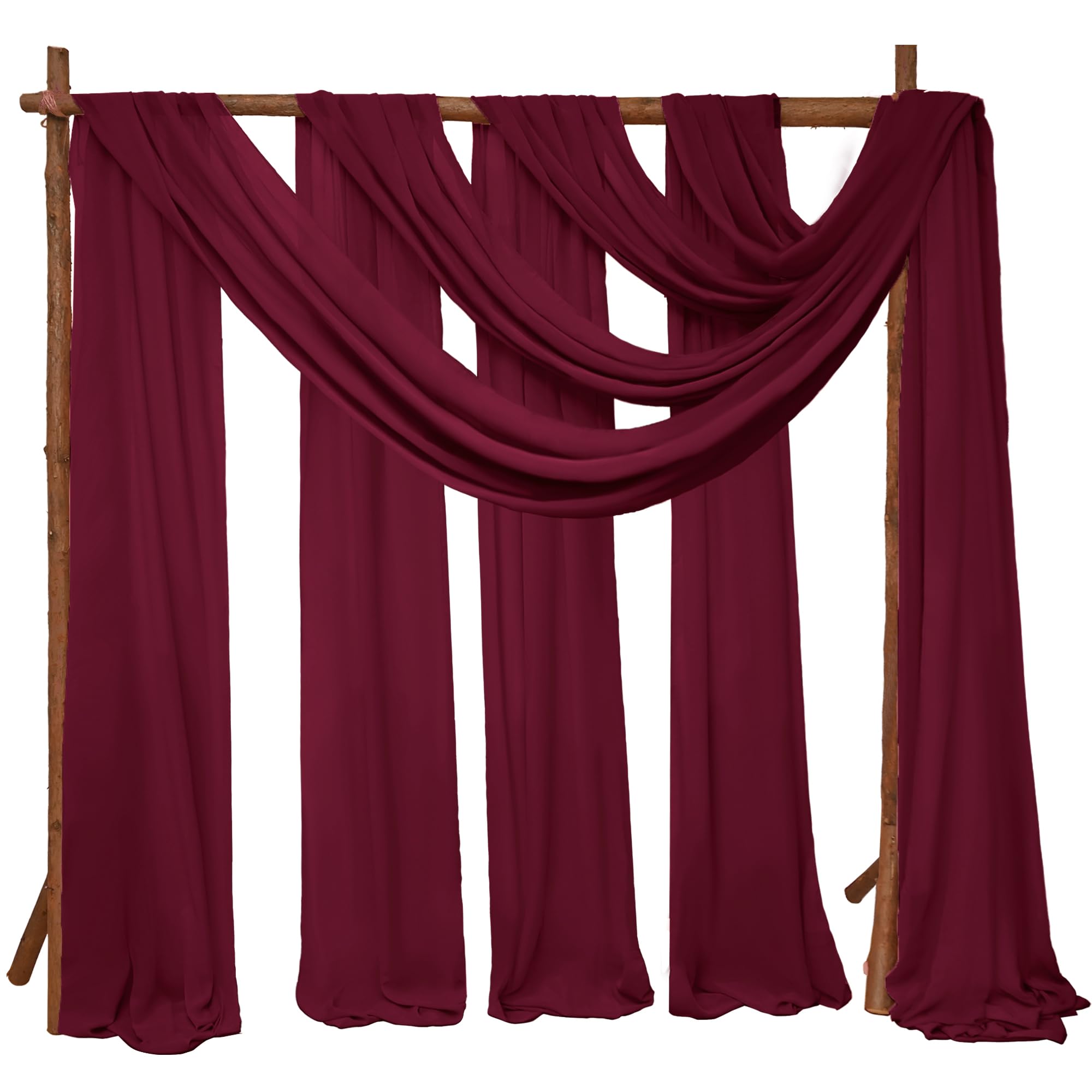 6 Panels Burgundy Wedding Arch Drapery 28" x20Ft Wedding Arch Draping Fabric Chiffon Fabric Drape Sheer Backdrop Curtain for Weddings Party Swag