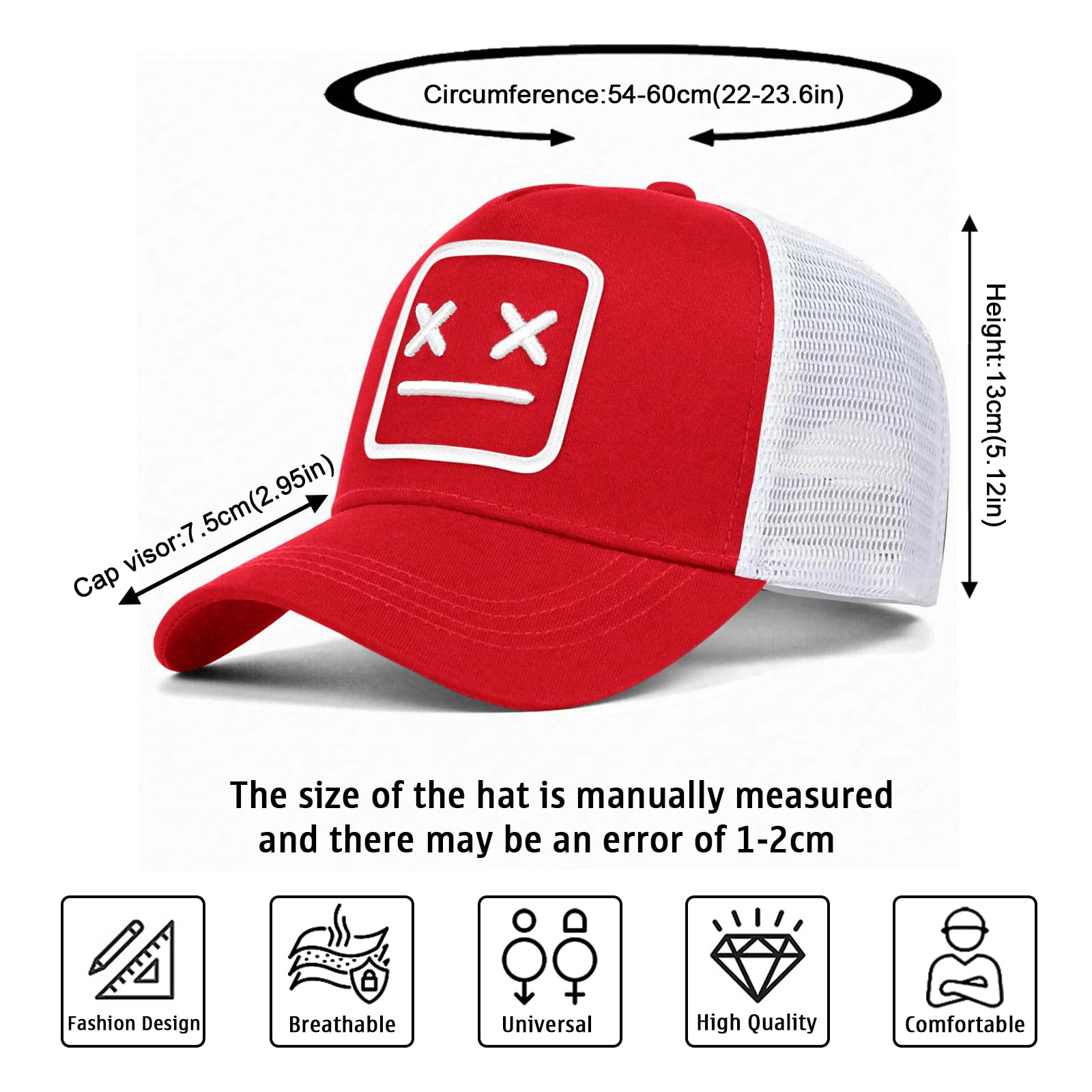 Enwokran Męska czapka bejsbolowa Quirky, dziwaczny haft, kapelusze, uniseks, hip-hop, czapka z daszkiem, regulowana tylna strona z siatki, ochrona przed promieniowaniem UV, sport, podróże, na