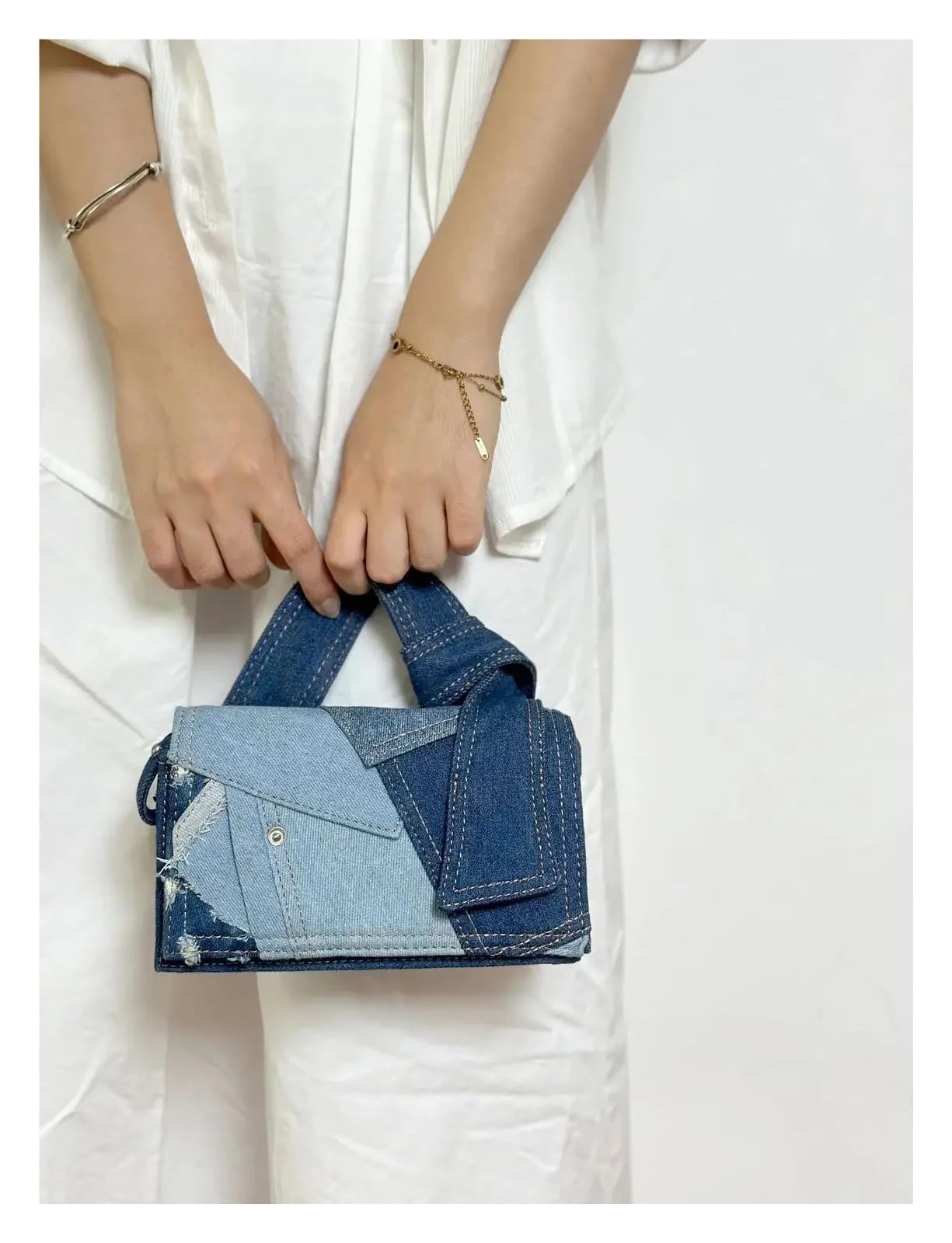 Bolso Vaquero Mujer Bolso de mezclilla con cierre patchwork, bolso hombro informal que combina todo, bolsos y bandoleras Compras