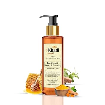 Khadi Omorose Sandalwood Honey Turmeric Face & Body wash-210 ml | For Glowing & Radiant skin