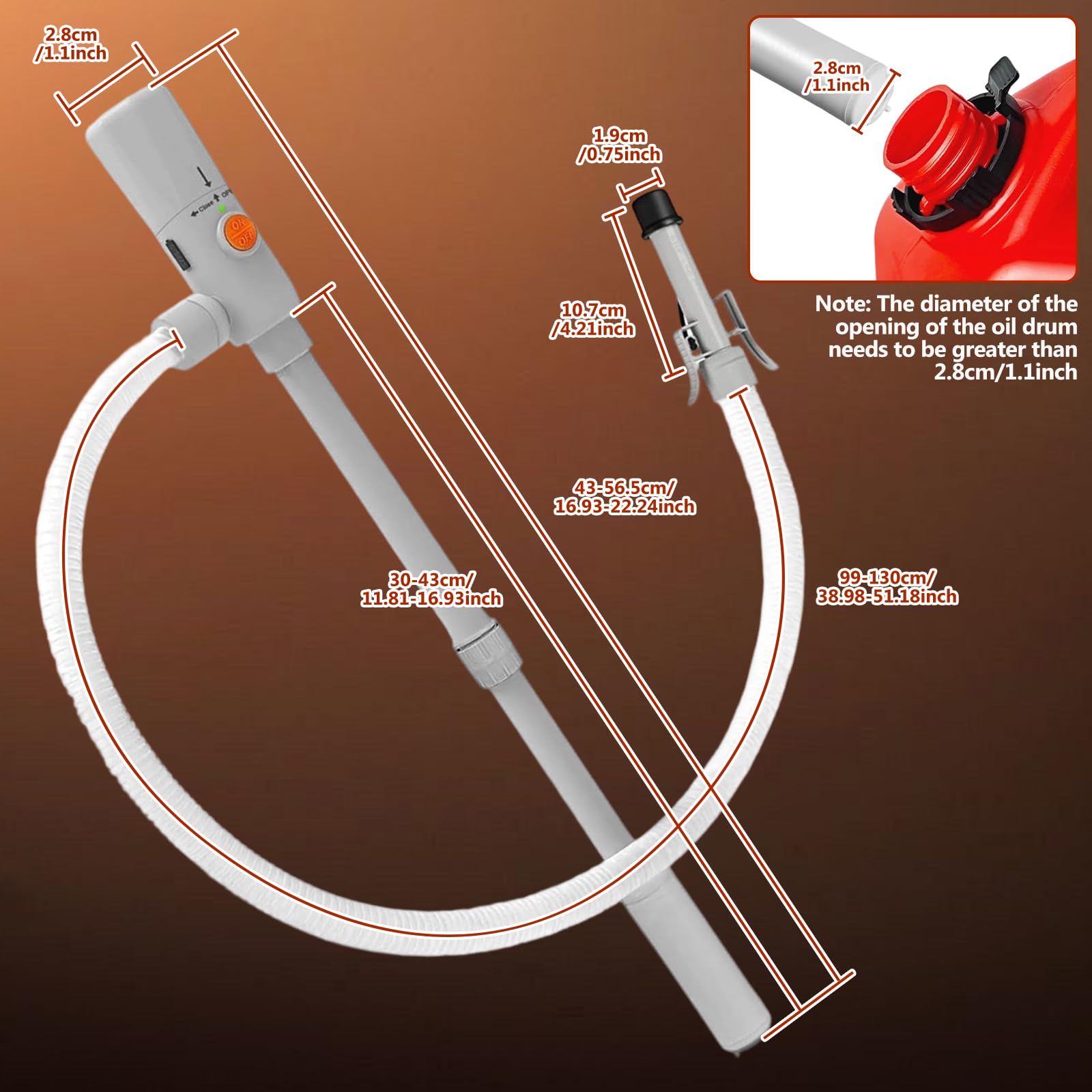 Pompe de transfert électrique - Double alimentation (USB-C/AA), pompe à carburant avec capteur d'arrêt automatique, 2,8 GPM, pompe à essence pour bidon, pompe à diesel électrique télescopique